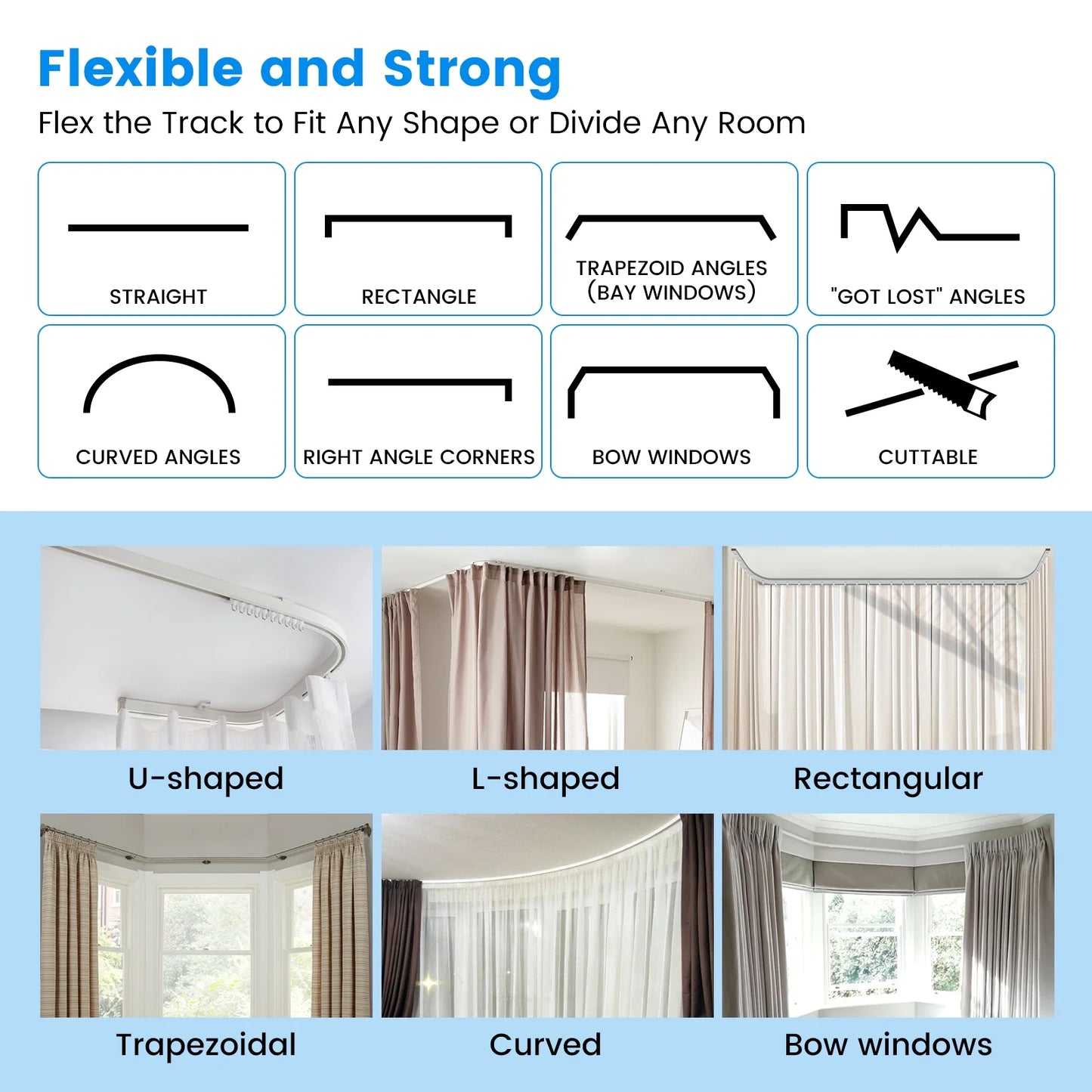 Curved Ceiling Curtain Track, 5Meter/16.4Ft Flexible Bendable Mount Curtain Rail System for Room Windows Bathroom Divider