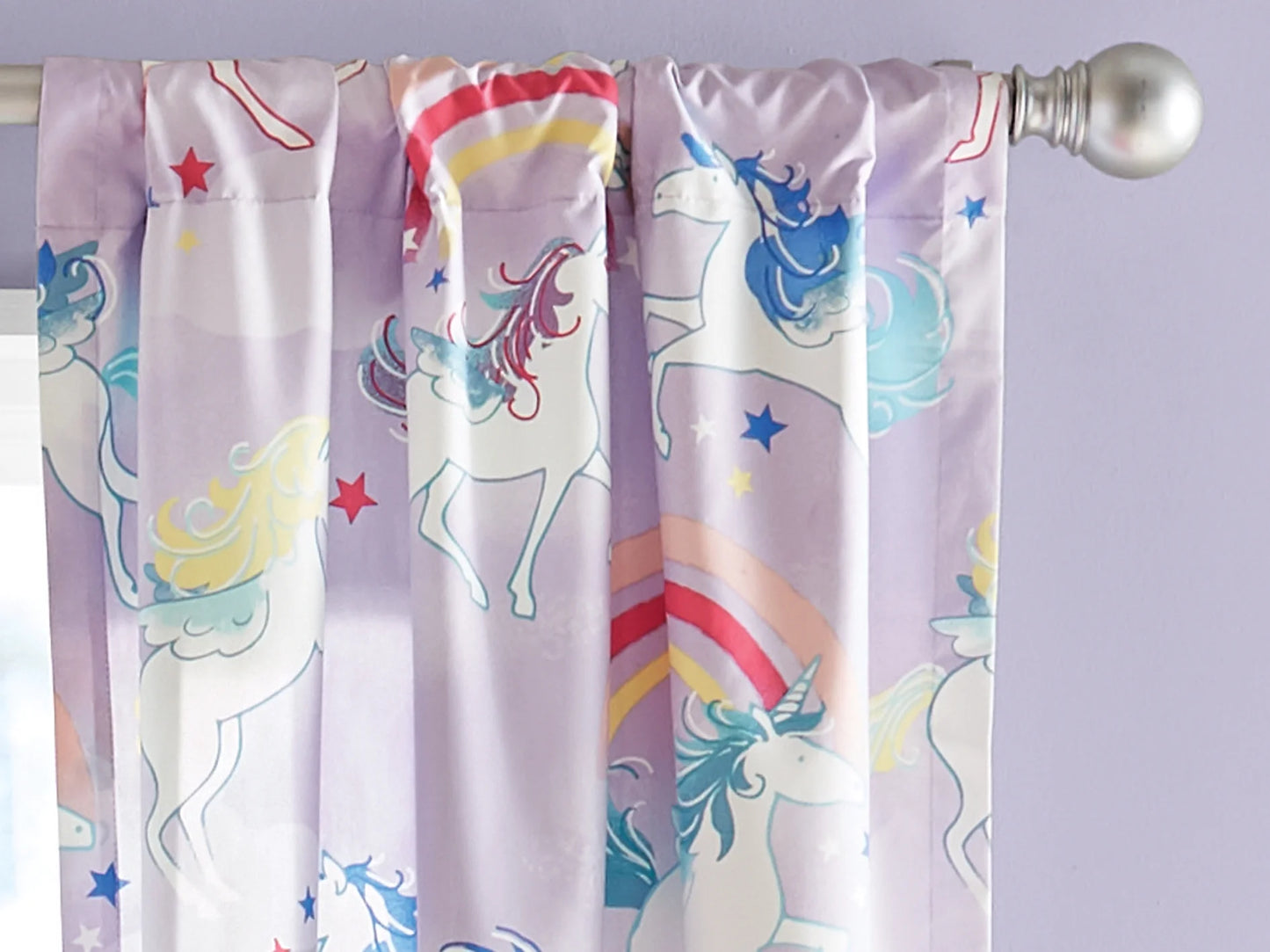 Print Room Darkening Curtain Panel Pair, Set of 2, Purple Unicorn, 30" W X 84"L