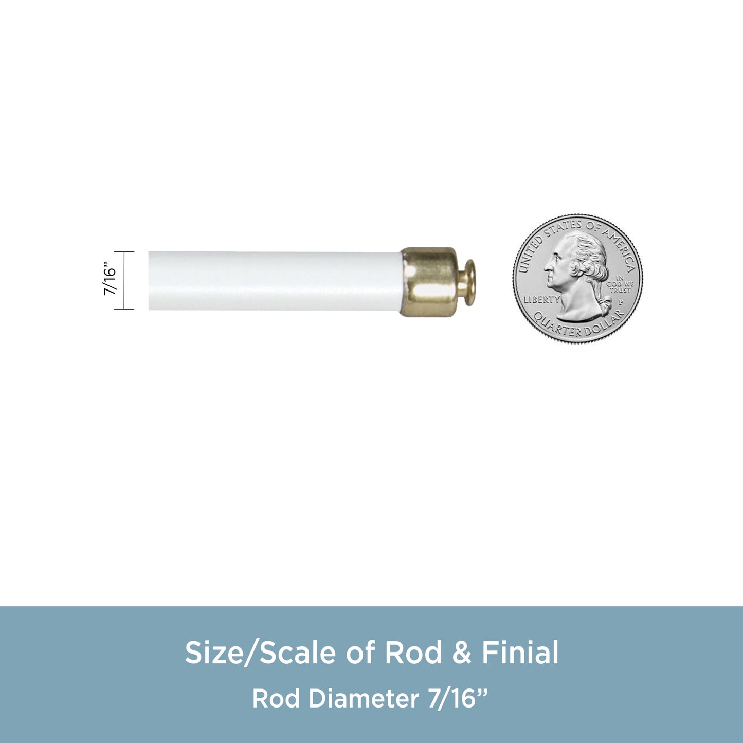 7/16" round Sash Curtain Rod, 28-48", 1" Clearance, White