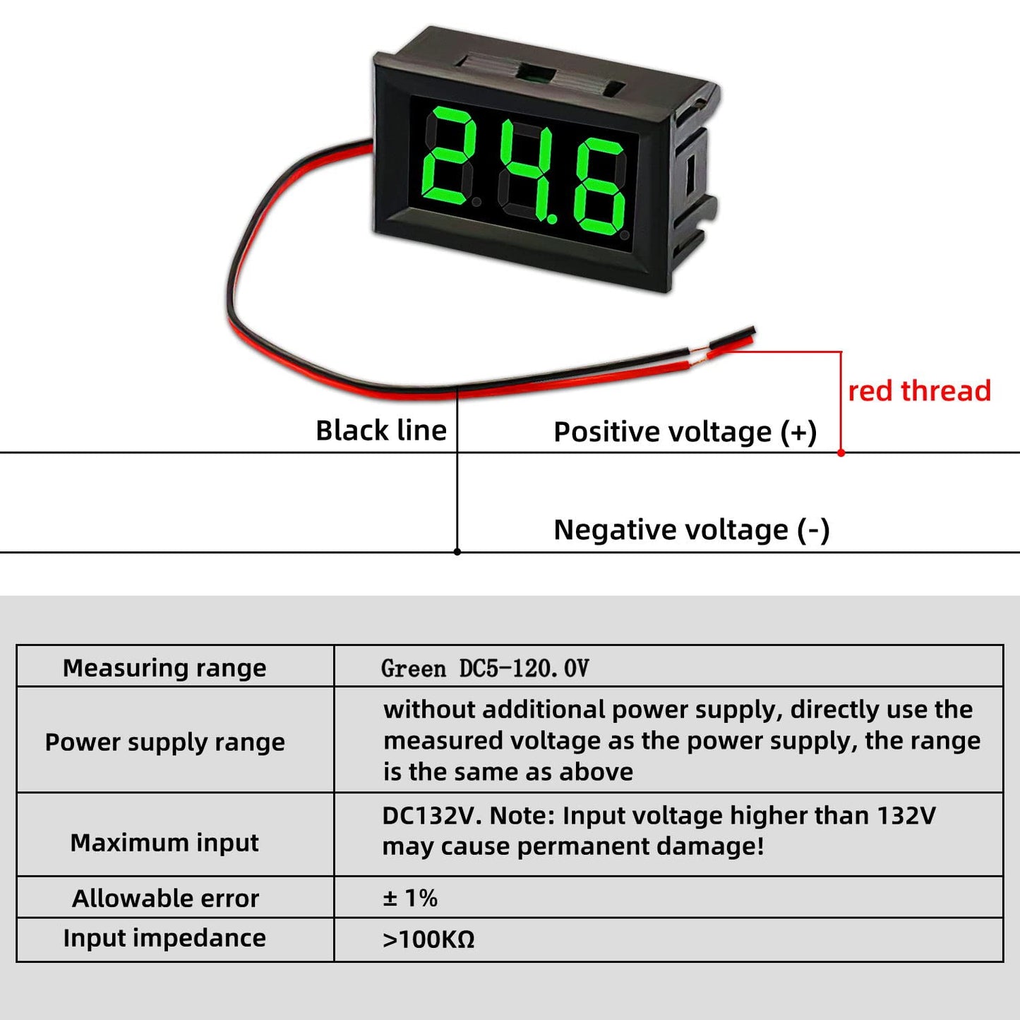 6PCS 2 Wire Green DC 4.5-30V 0.56" LED Panel Digital Display Voltage Meter Mini DC Digital Voltmeter