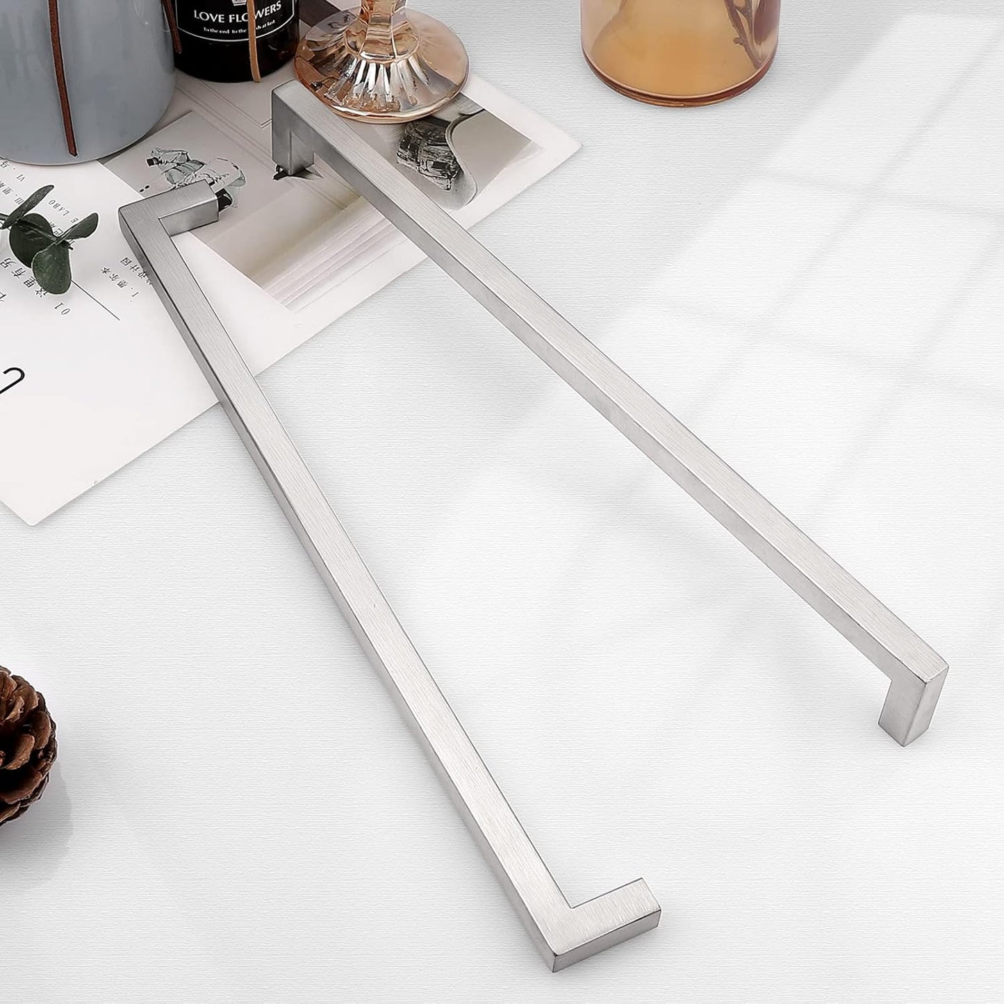 15 Pack Square Modern Stainless Steel Brushed Nickel Cabinet Handles Kitchen Cupboard Drawer Dresser Pulls Hardware, 12-3/5" (320Mm) Hole Centers