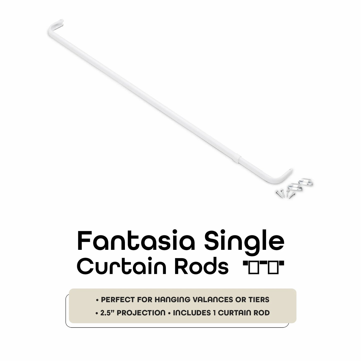 Fantasia White Single Curtain Rod, 66-120", 2.5" Projection