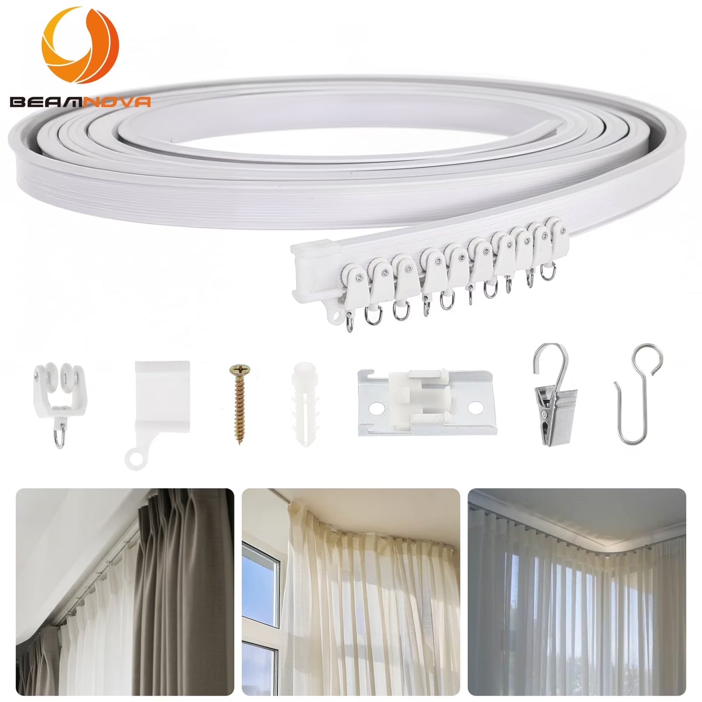 Curved Ceiling Curtain Track, 5Meter/16.4Ft Flexible Bendable Mount Curtain Rail System for Room Windows Bathroom Divider