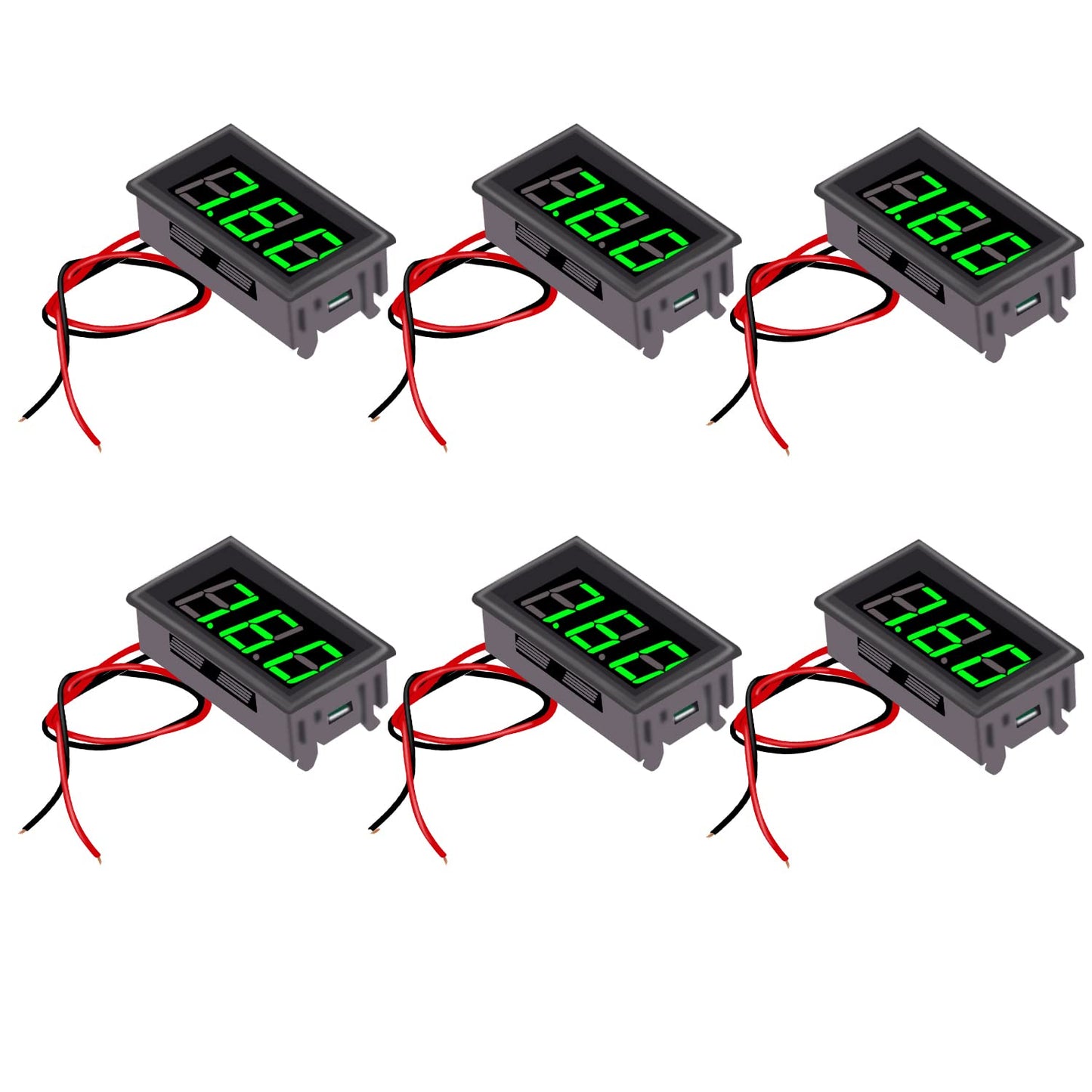 6PCS 2 Wire Green DC 4.5-30V 0.56" LED Panel Digital Display Voltage Meter Mini DC Digital Voltmeter