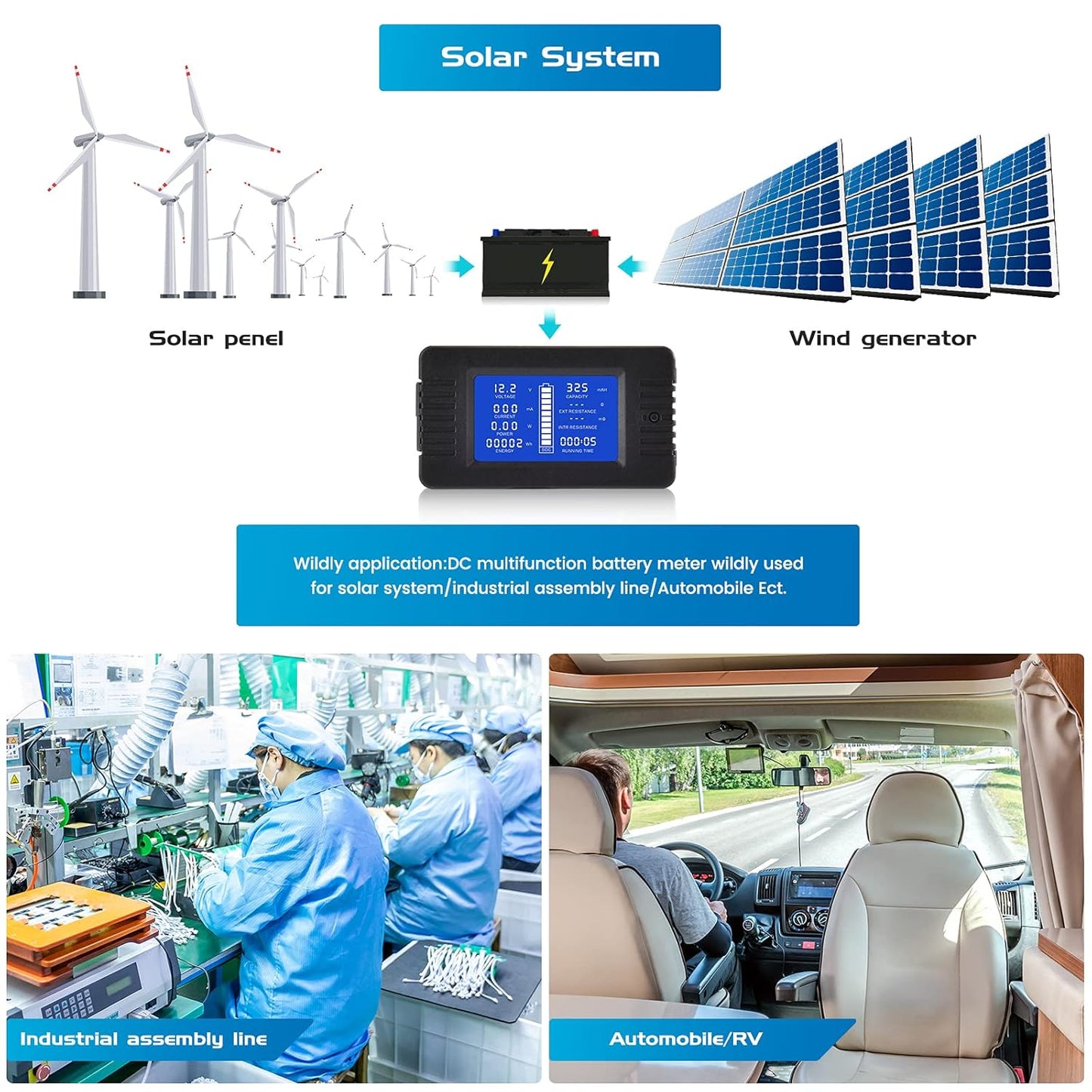 DC Multifunction Battery Monitor Meter with Shunt,0-200V,0-300A, LCD Display Digital Current Multimeter Voltmeter Ammeter for Cars RV Solar,Widely Applied to 12V/24V/48V Rv/Car Battery…