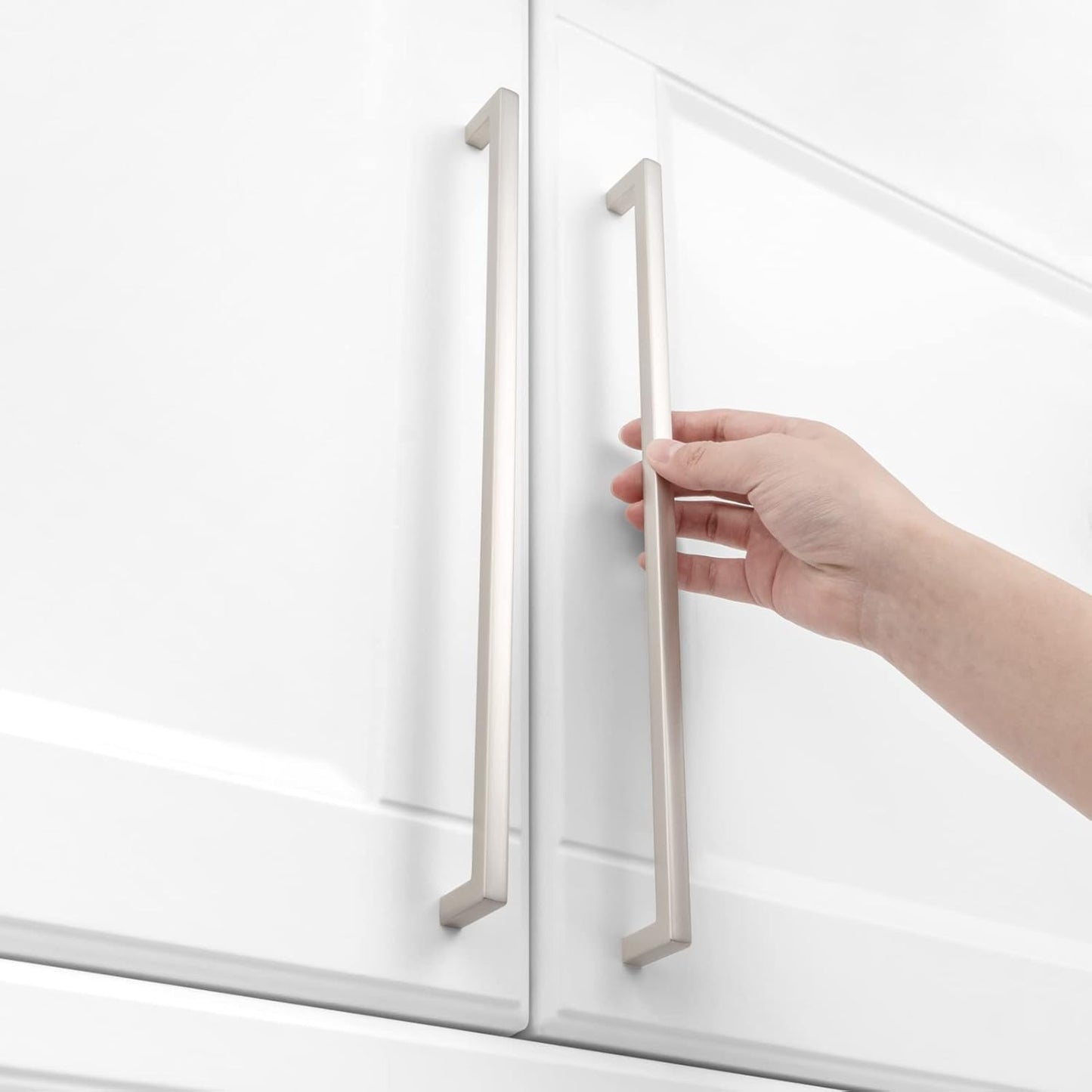 Solid Square Bar Cabinet Handle - Brushed Nickel Furniture Pull, 12.6 Inch/320Mm Screwhole Distance, Pack of 5 for Kitchen Cupboard Door, Bedroom Dresser Drawer, Bathroom Wardrobe Hardware