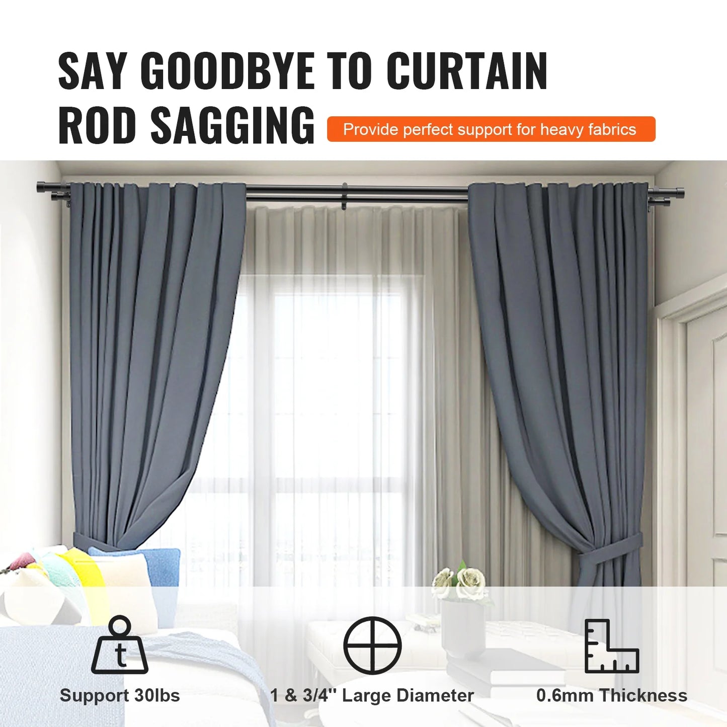Double Curtain Rods for Windows 74 to 144 Inches(6-12Ft), Adjustable Telescoping Double Curtain Rod with with Cap Finials, 1" and 3/4" Diameter, Heavy Duty Double Drapery Rod for Sheer
