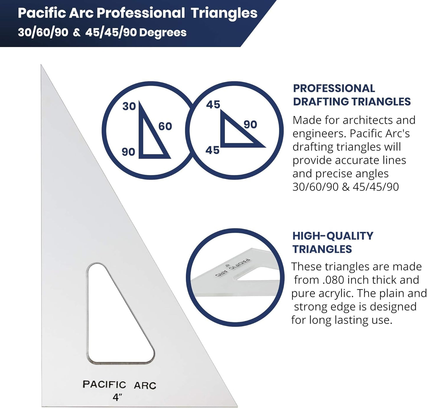 Drafting Triangle, 16-Inch, 45/90 Degrees, Clear Acrylic
