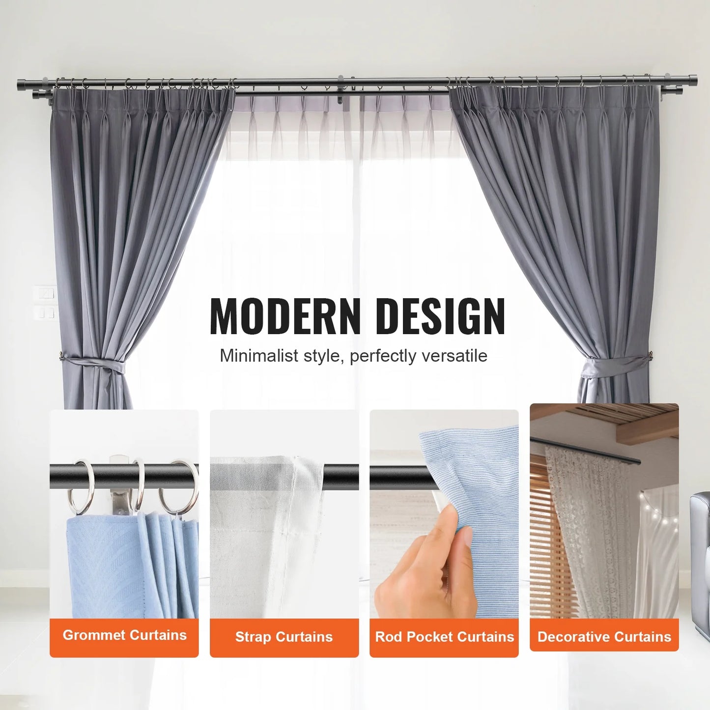 Double Curtain Rods for Windows 74 to 144 Inches(6-12Ft), Adjustable Telescoping Double Curtain Rod with with Cap Finials, 1" and 3/4" Diameter, Heavy Duty Double Drapery Rod for Sheer
