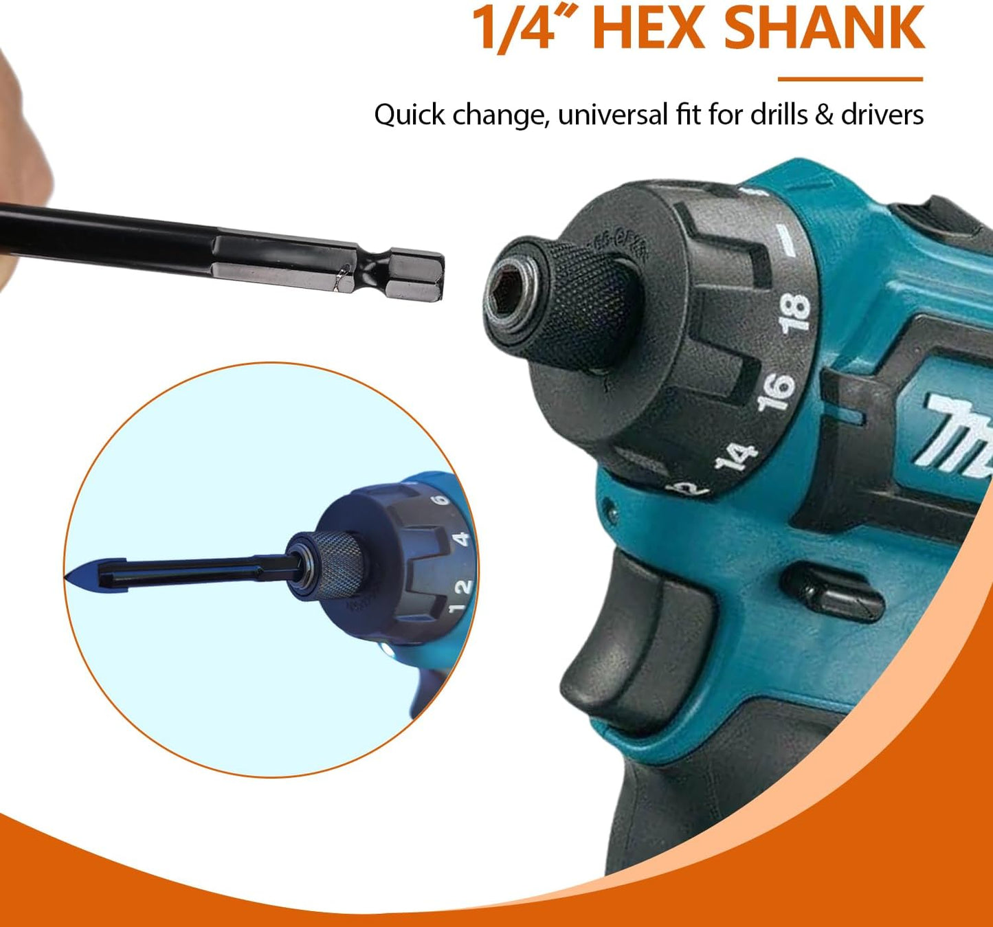 5/32 Inch Glass and Tile Drill Bit 10Pc Set, YG6X Tungsten Carbide Tipped Spear Cutter, 1/4 Hex Shank, Painted Surface, for Drilling Ceramic Mirror Wood Porcelain Brick Wall Bottle