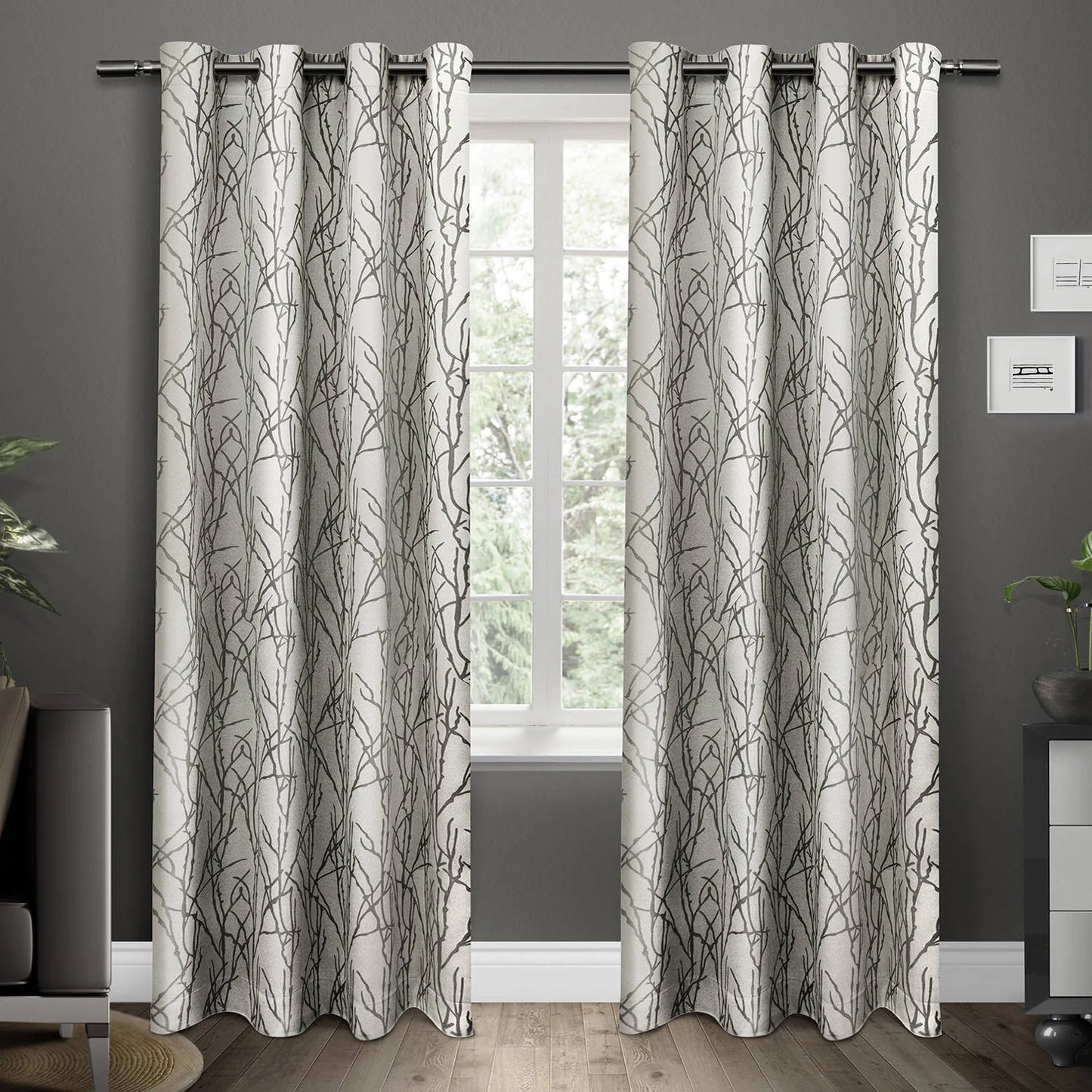 Modern Silver Adjustable Single Curtain Rods Set, 83"-120" with Smart Technology