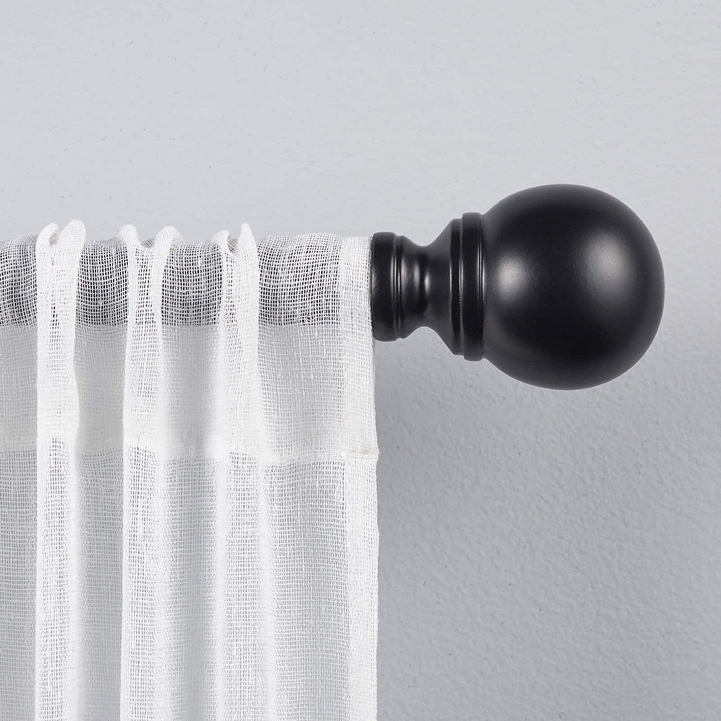 Sphere 1" Curtain Rod and Finial Set, Matte Black, Adjustable 66"-120"