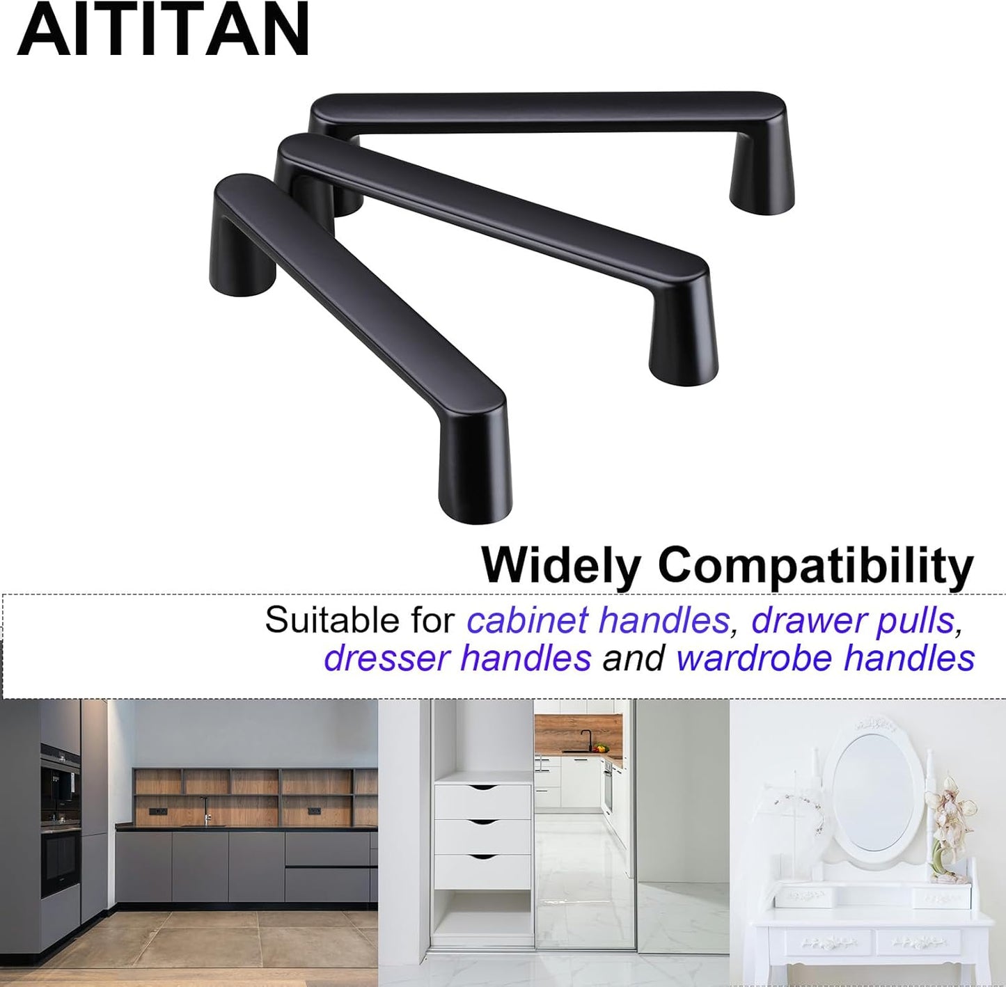 10 Pack Black Cabinet Pulls Black Kitchen Cabinet Handles - Hole Spacing 7-1/2 Inch Cabinet Pulls Black and Black Pulls for Cabinets, Black Dresser Handles and Cupboard Handles