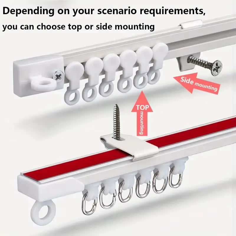Self Adhesive or Perforated Dual-Purpose Curtain Track Ceiling or Wall Mount Nano Silent Curtain Slide Rod for Curtains and Cabi