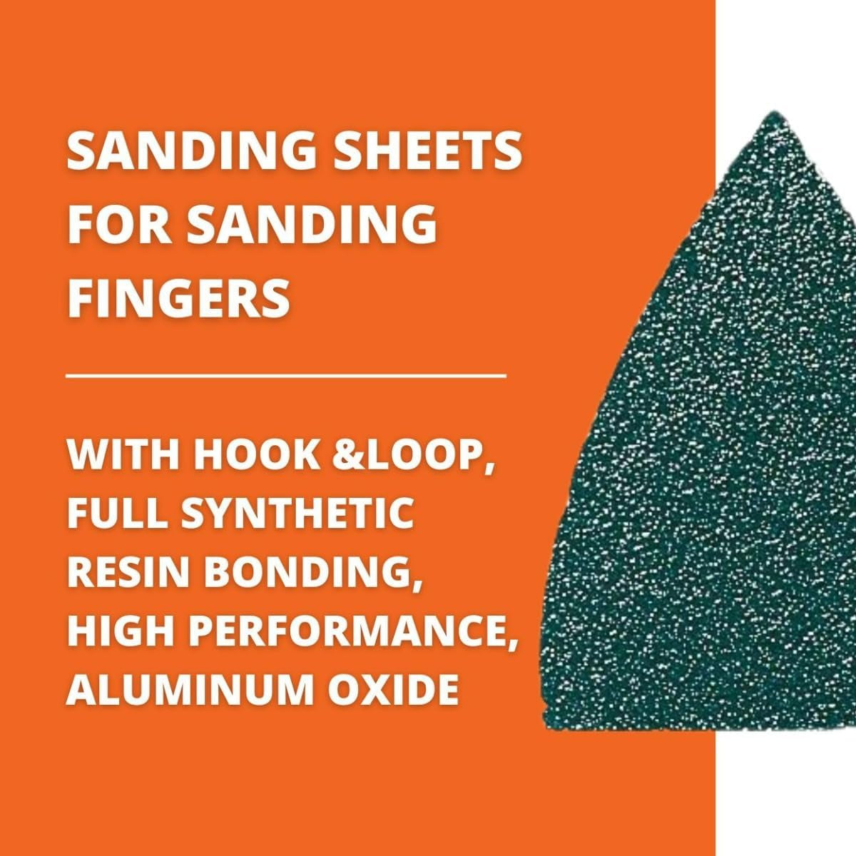 Finger Sanding Sheets with Hook & Loop Attachment - Wood, Metal & Plastic Application, Aluminum Oxide, Fully Synthetic-Resin Bonded, 100 Grit, 20-Pack - 63717187013