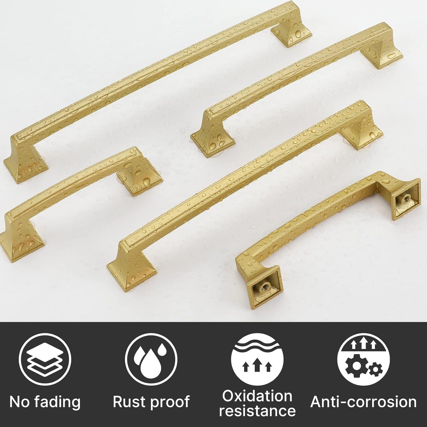 6 Pack Cabinet Handles Gold Cabinet Pulls 7-1/2 Inch Hole Center Drawer Pulls Modern Bar Dresser Handles for Bathroom Kitchen Bedroom, Zinc Alloy