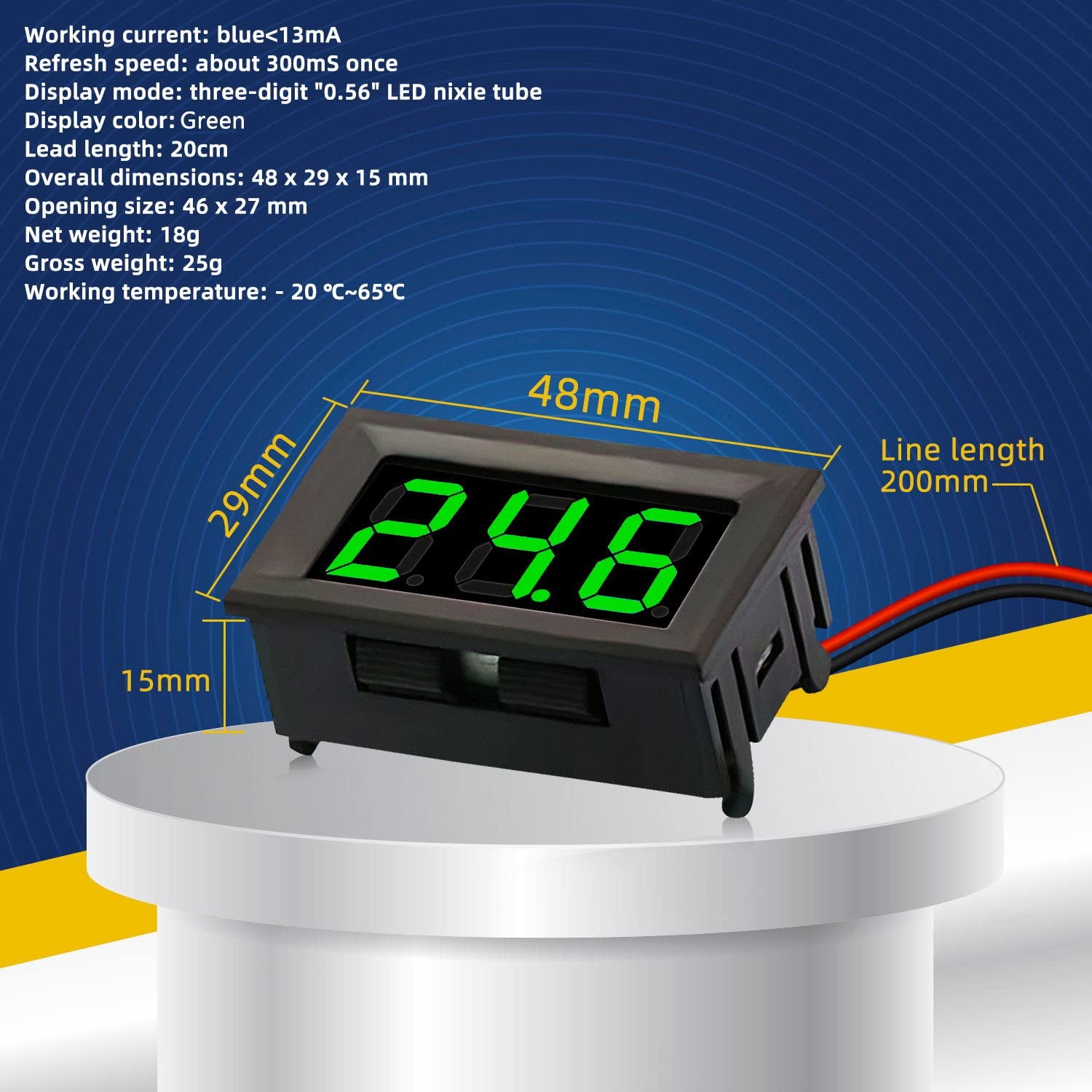 6PCS 2 Wire Green DC 4.5-30V 0.56" LED Panel Digital Display Voltage Meter Mini DC Digital Voltmeter