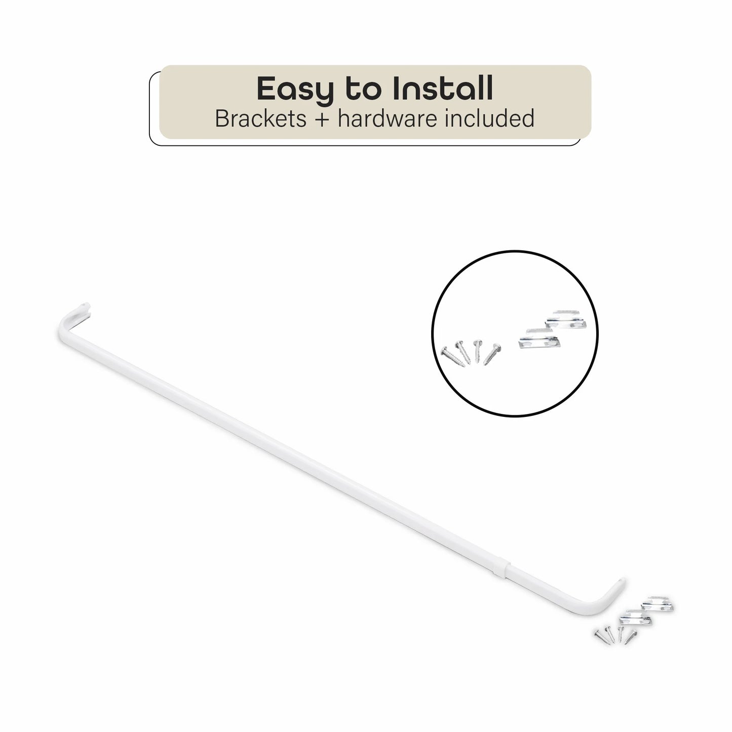 Fantasia White Single Curtain Rod, 66-120", 2.5" Projection