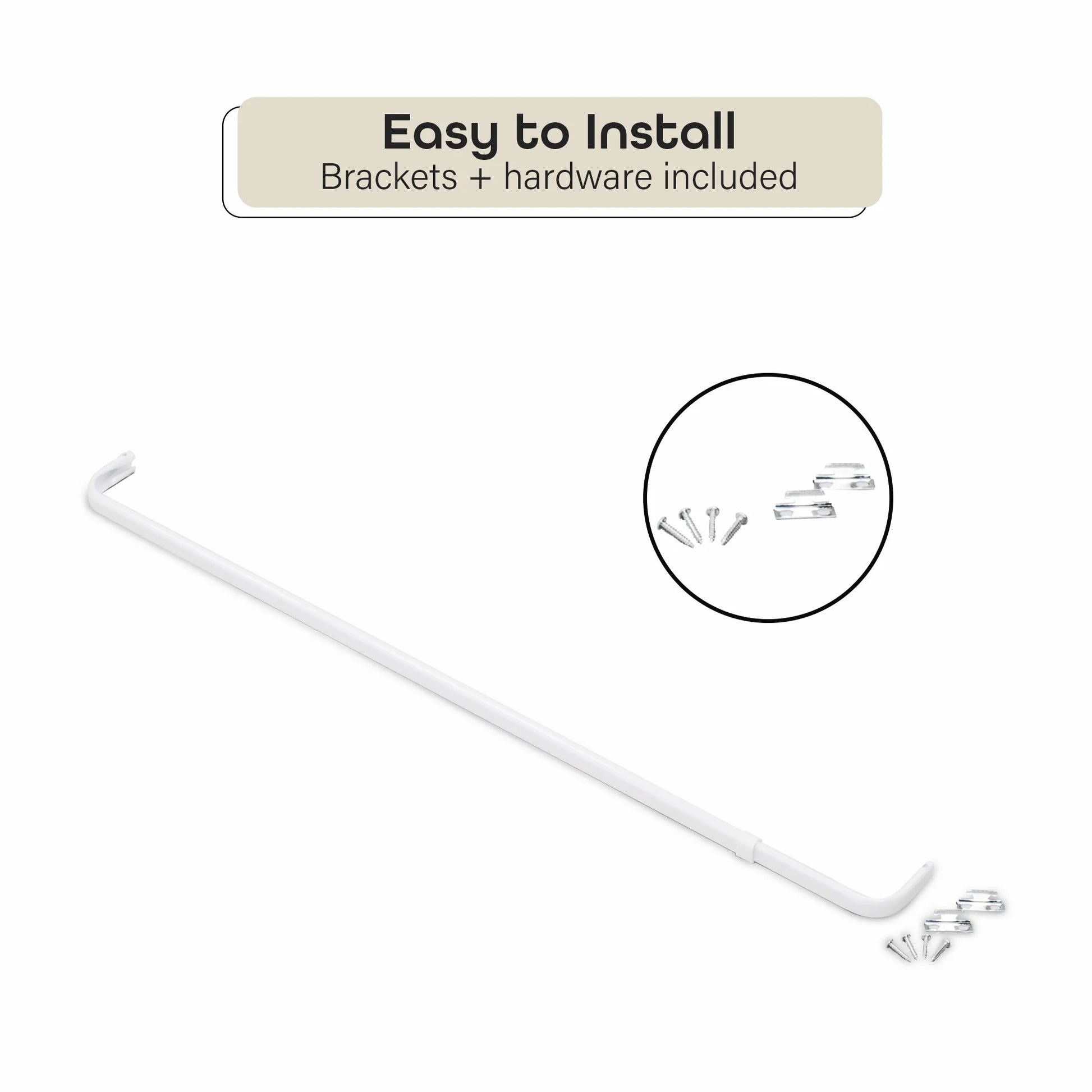 Fantasia White Single Curtain Rod, 66-120", 2.5" Projection