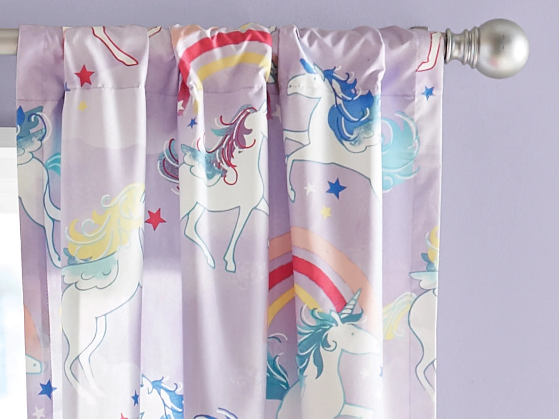 Print Room Darkening Curtain Panel Pair, Set of 2, Purple Unicorn, 30" W X 84"L