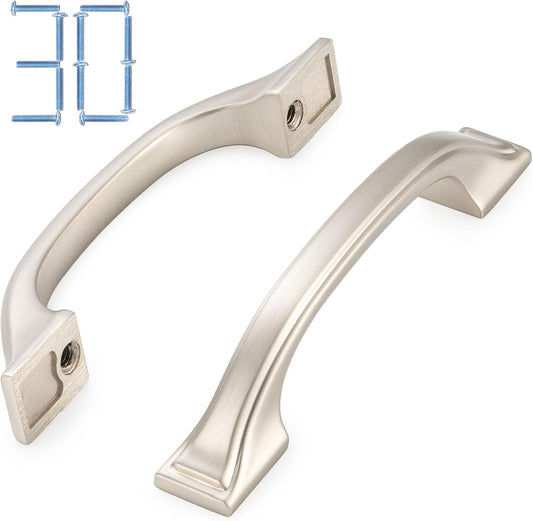 30 Pack 3 Inch Brushed Nickel Kitchen Cabinet Pulls Satin Silver Cabinet Handles Nickel Cabinet Hardware for Kitchen Cabinets 1958 Drawer Dresser Cupboard Bedroom