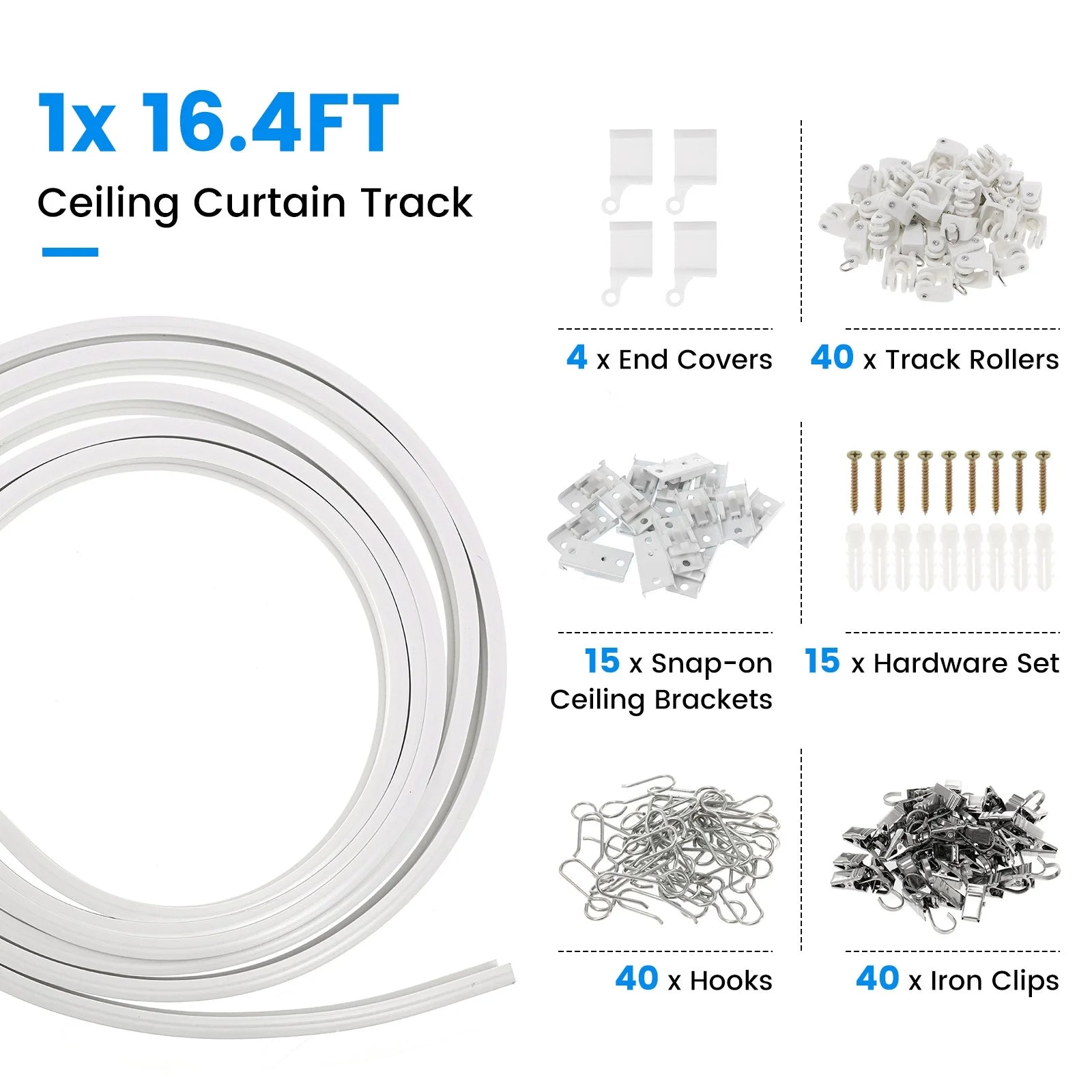 Curved Ceiling Curtain Track, 5Meter/16.4Ft Flexible Bendable Mount Curtain Rail System for Room Windows Bathroom Divider