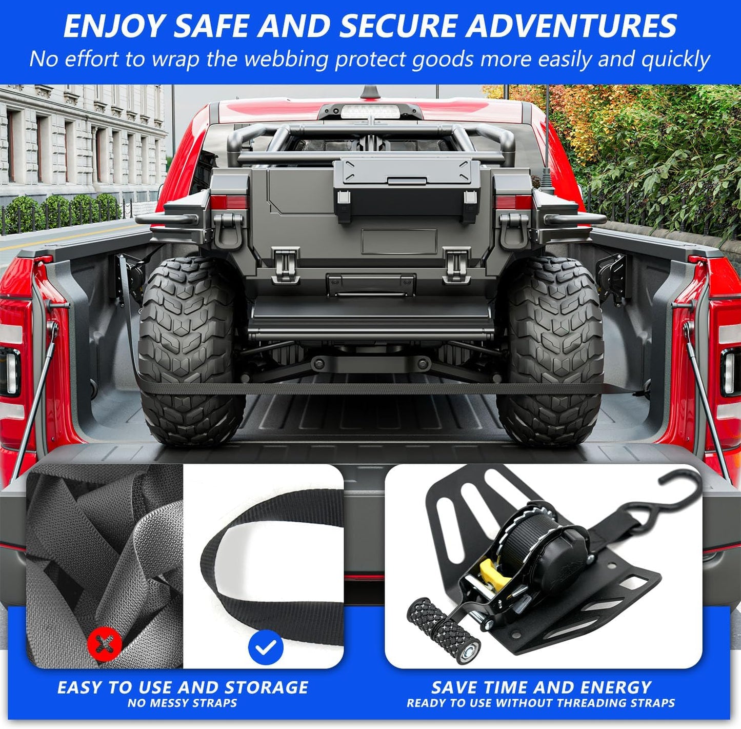 2PCS Retractable Tie down Straps Compatible with 2019-2025 Dodge Ram 1500 Retrac