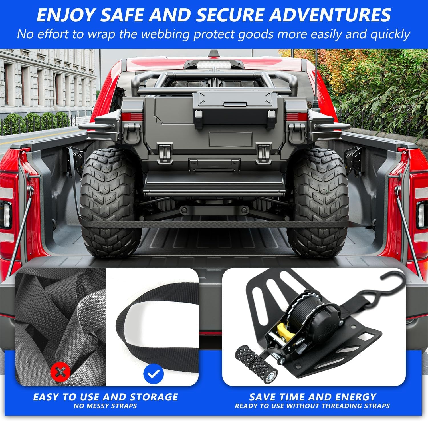 2PCS Retractable Tie down Straps Compatible with 2019-2025 Dodge Ram 1500 Retrac