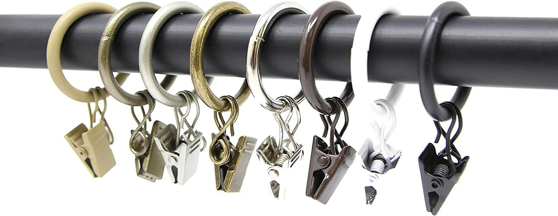 1" Metal Curtain Rod Rings with Clips and Eyelets, Fits up to 3/4″ Rod – Durable Drapery Rings for Smooth Gliding & Secure Grip, 40 Pieces, Pewter