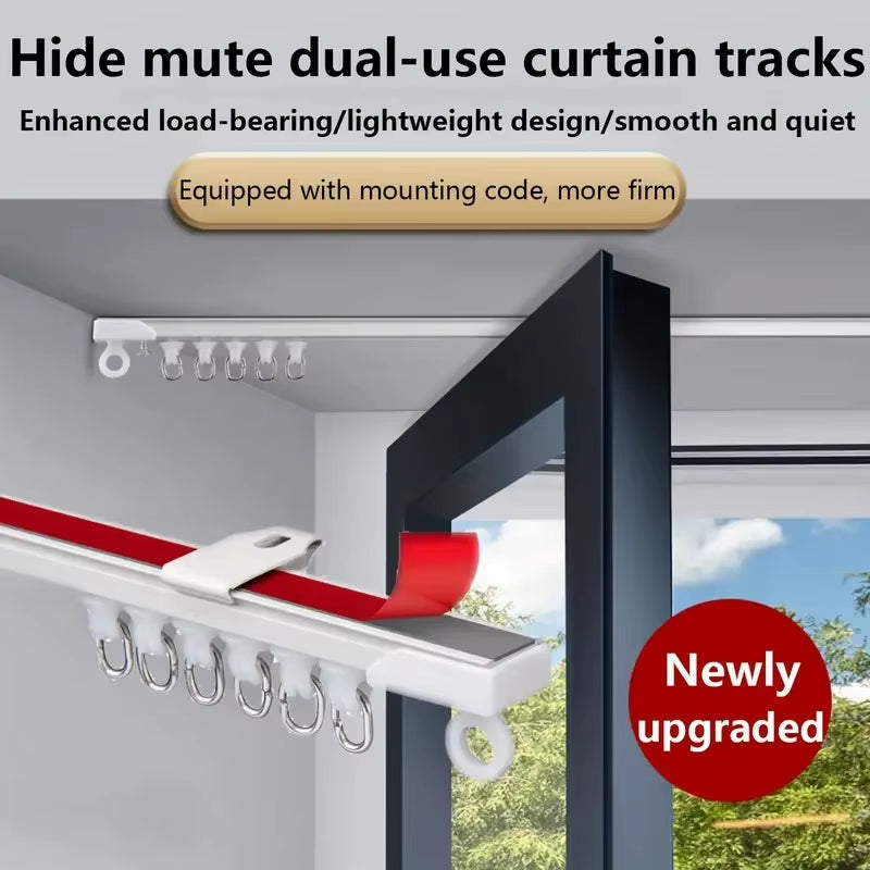 Self Adhesive or Perforated Dual-Purpose Curtain Track Ceiling or Wall Mount Nano Silent Curtain Slide Rod for Curtains and Cabi