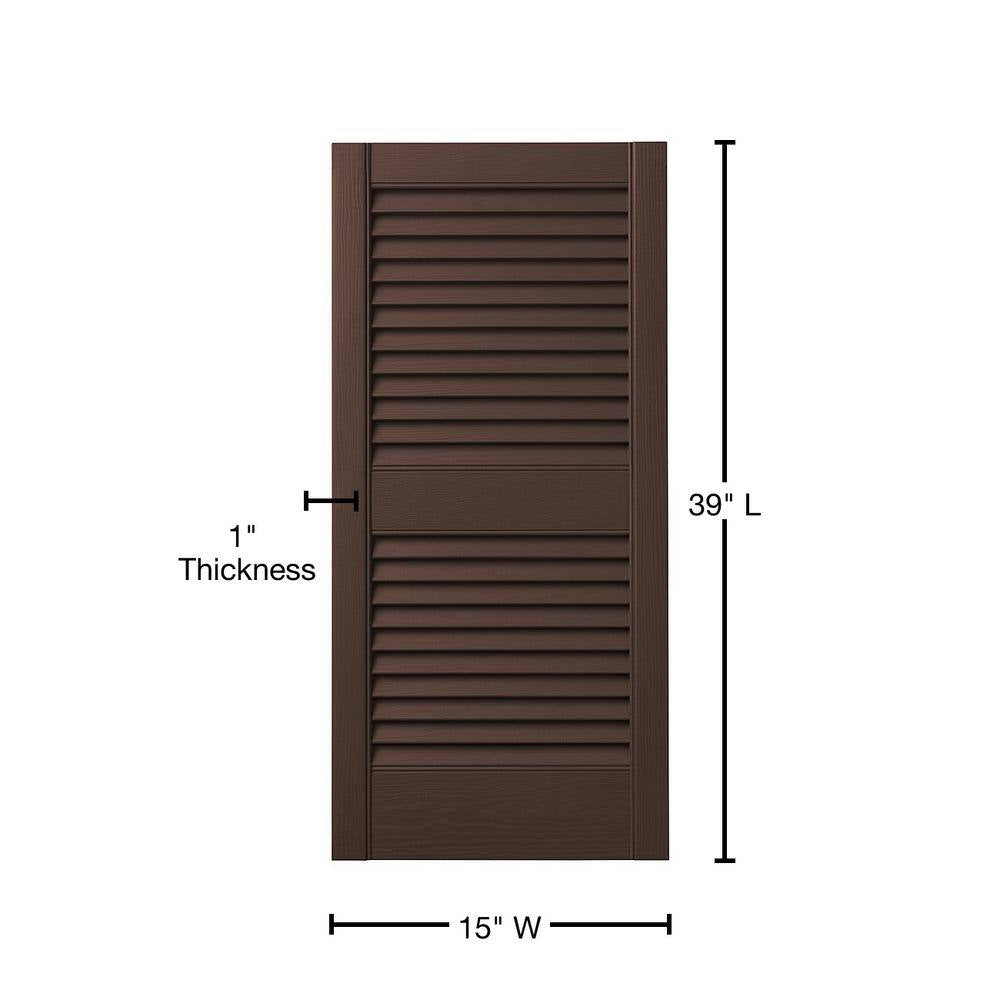 15 In. X 39 In. Open Louvered Polypropylene Shutters Pair in Terra Brown