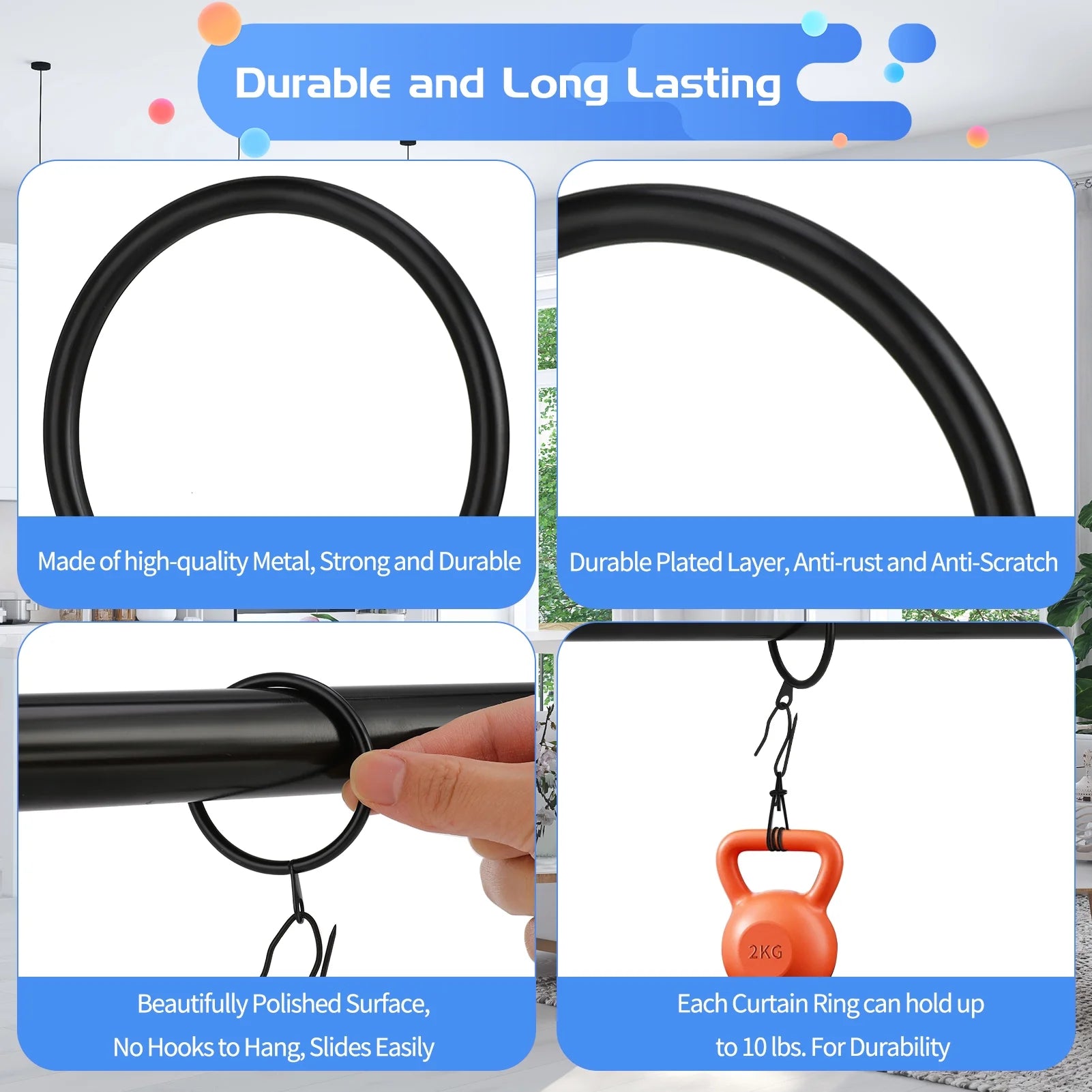 44 Pack Metal Drapery Curtain Rings, 1.75 Inch Inner Diameter, Heavy Duty Rustproof Metal Drapery Rings with Pinch Pleat Curtain Hooks, Decorative Clips Rings Fits up to 1.5" Rods