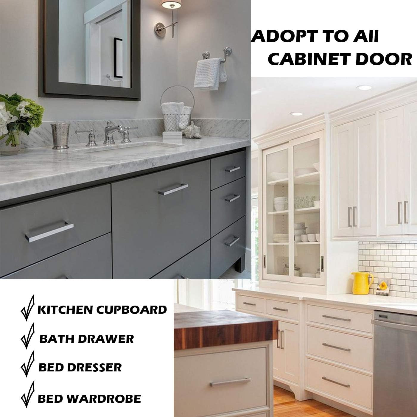 6 3/10 Inch Cabinet Handles Brushed Nickel Drawer Pulls 30 Pack/Square Kitchen Cupboard Pulls Satin Nickel Finished 90Mm Hole Centers