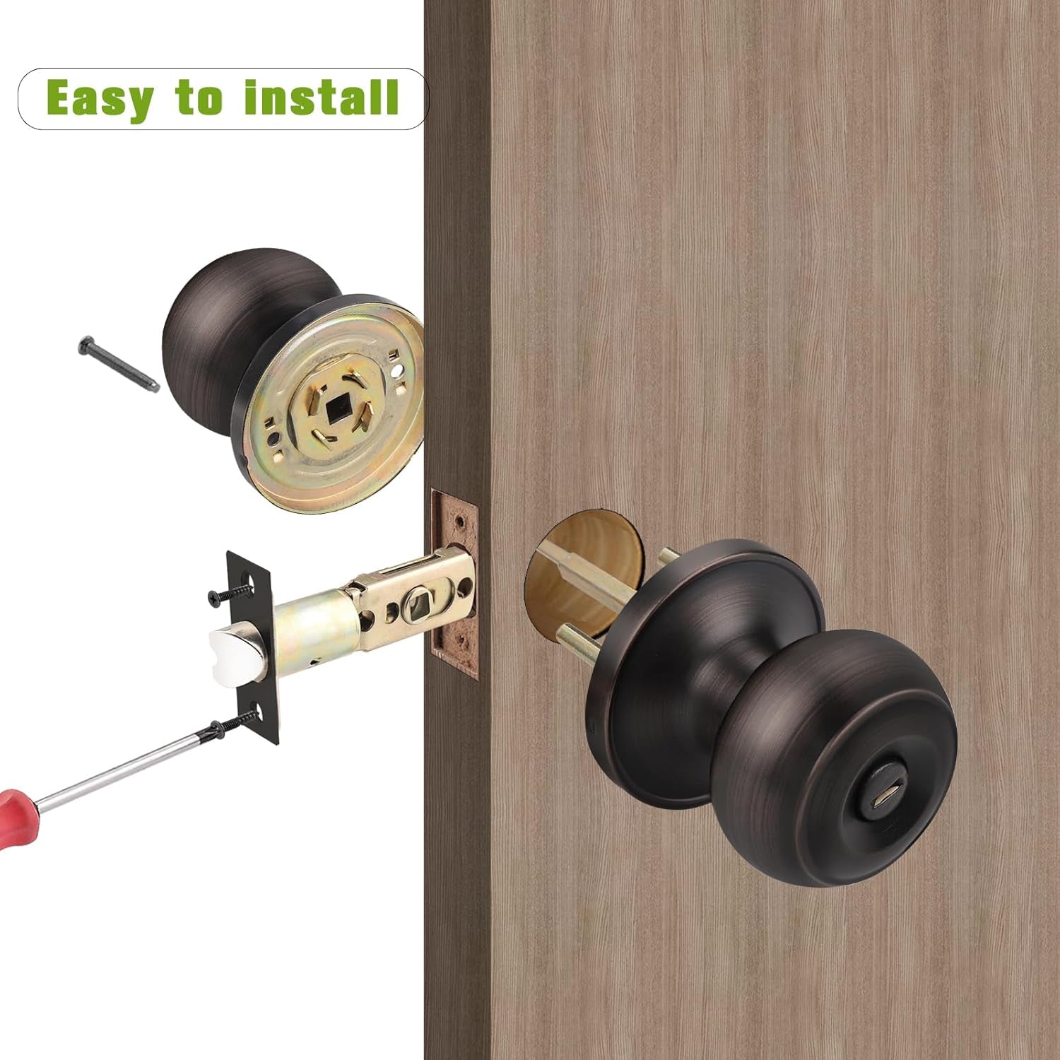 Flat Ball Door Knob Interior Oil Rubbed Bronze Door Knobs for Bedroom Bathroom with Privacy Function inside Door Handles without Key 2 Pack