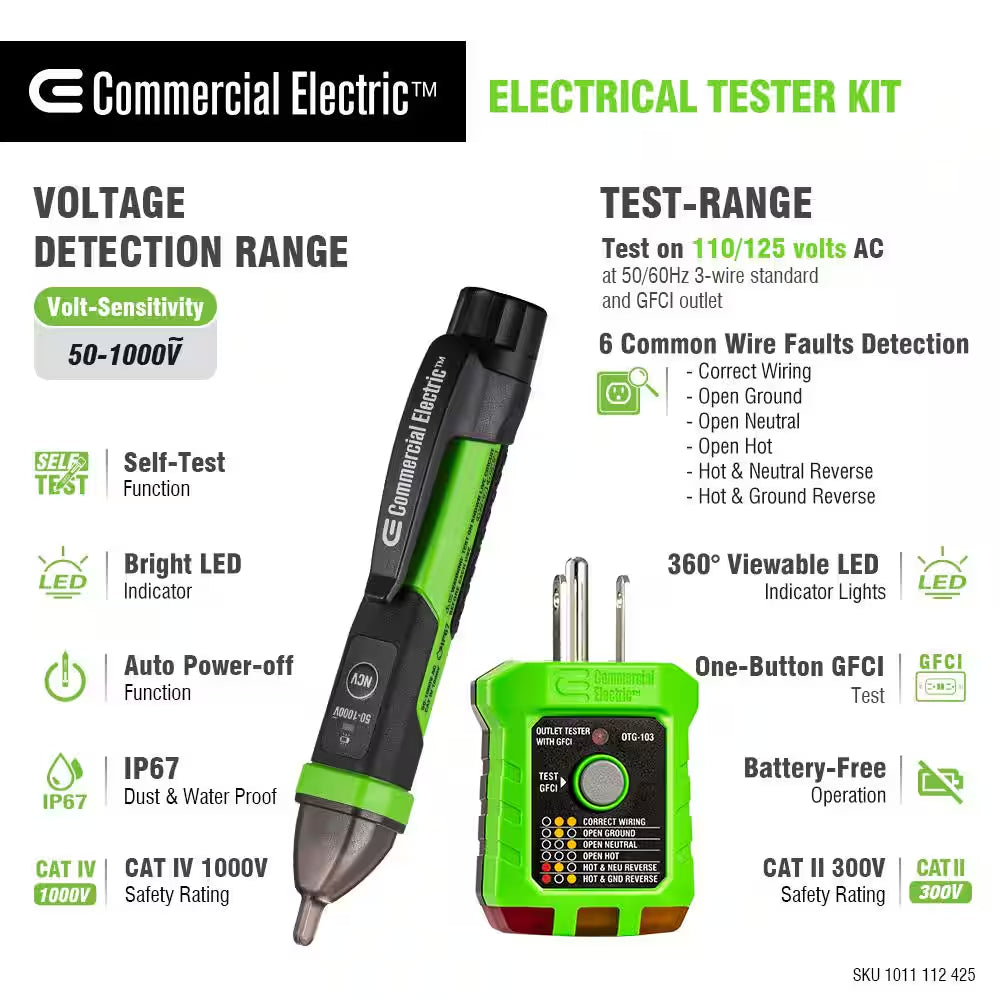 Digital Non-Contact Voltage and GFCI Receptacle Tester Kit