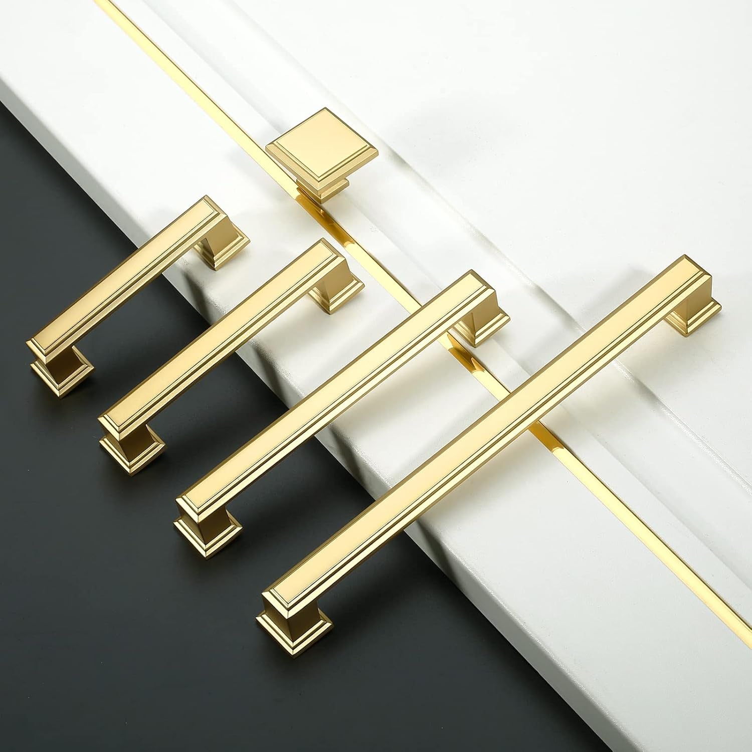 10 Pack Brushed Gold Cabinet Pulls 7-1/2 Inch Hole Center Drawer Pulls Cabinet Hardware Solid Kitchen Cabinet Handles for Bathroom Drawer Pulls Dresser Pulls ZH0001