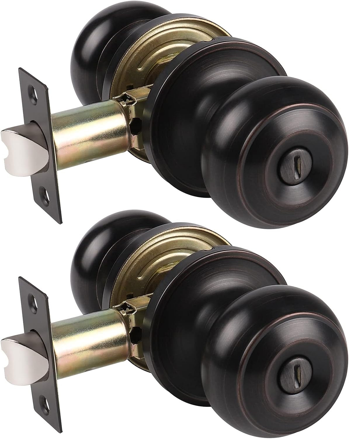 Flat Ball Door Knob Interior Oil Rubbed Bronze Door Knobs for Bedroom Bathroom with Privacy Function inside Door Handles without Key 2 Pack