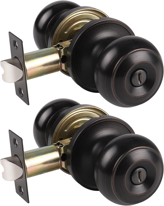 Flat Ball Door Knob Interior Oil Rubbed Bronze Door Knobs for Bedroom Bathroom with Privacy Function inside Door Handles without Key 2 Pack