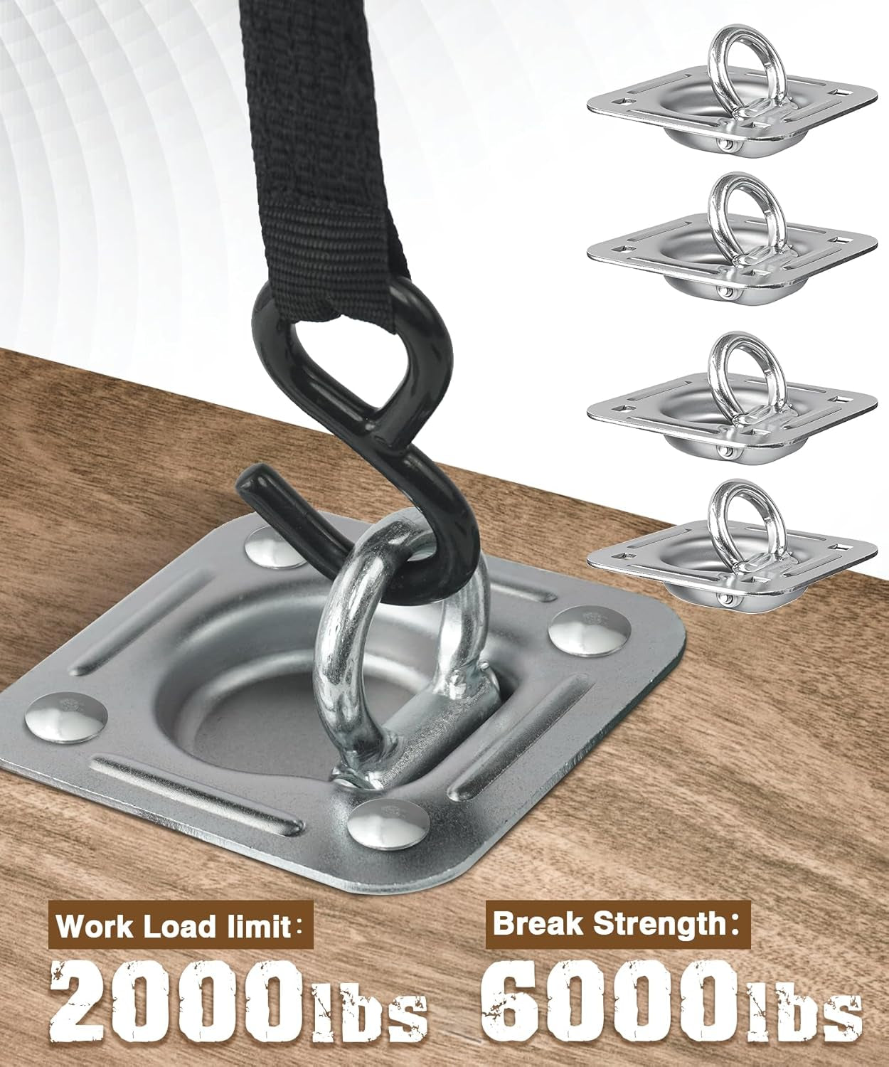 Recessed D Ring Tie down Anchors 4 Pack (6,000 Lbs), Heavy Duty Trailer Floor Ti