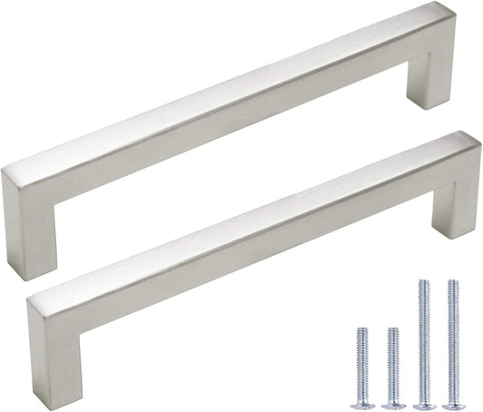 6 3/10 Inch Cabinet Handles Brushed Nickel Drawer Pulls 30 Pack/Square Kitchen Cupboard Pulls Satin Nickel Finished 90Mm Hole Centers