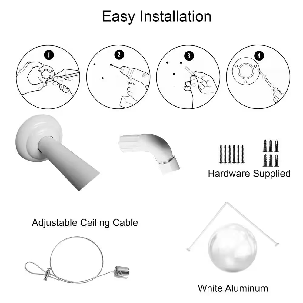 37" to 71"L - Width 31.5" Wall Mounted Adjustable L-Shaped Corner Bathtub Curtain Rod White