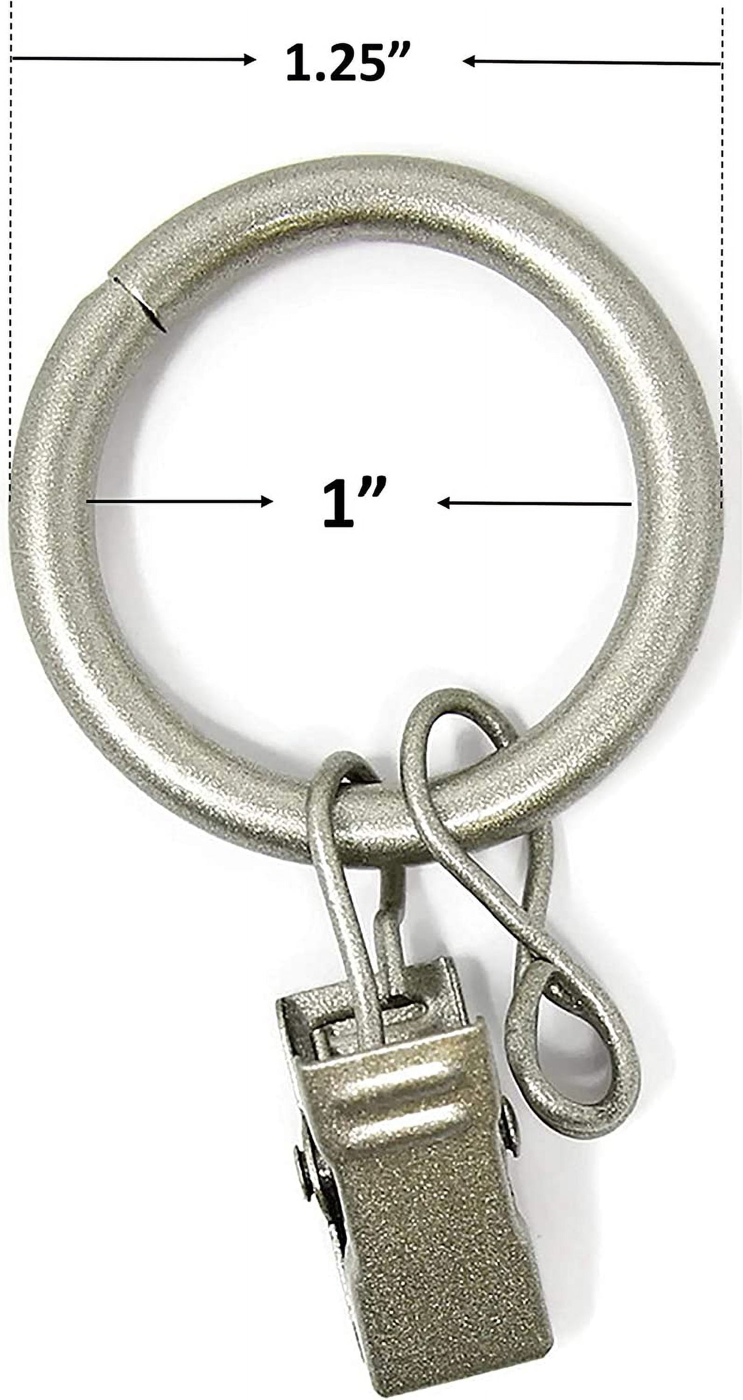 1" Metal Curtain Rod Rings with Clips and Eyelets, Fits up to 3/4″ Rod – Durable Drapery Rings for Smooth Gliding & Secure Grip, 40 Pieces, Pewter