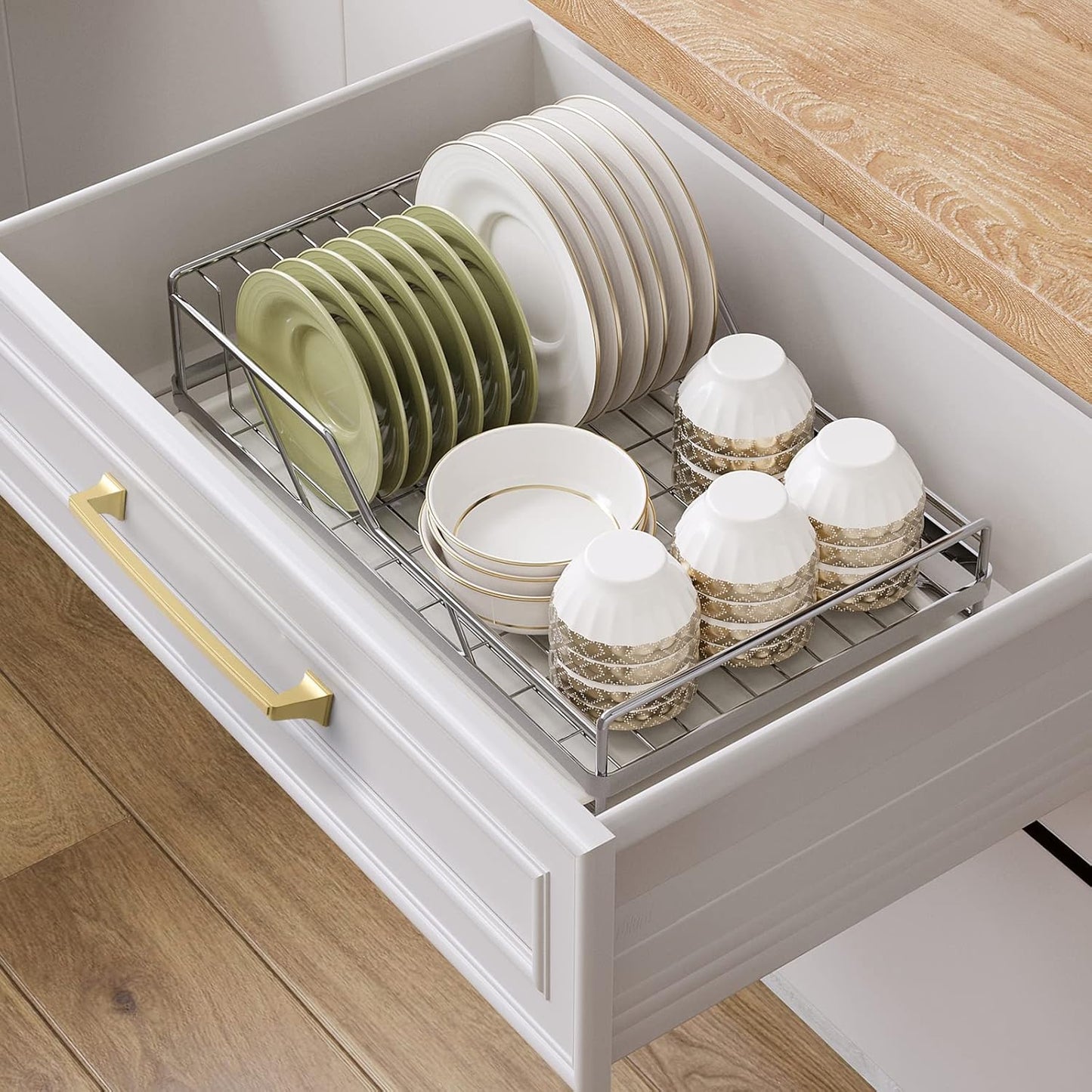 6 Pack Cabinet Handles Gold Cabinet Pulls 7-1/2 Inch Hole Center Drawer Pulls Modern Bar Dresser Handles for Bathroom Kitchen Bedroom, Zinc Alloy