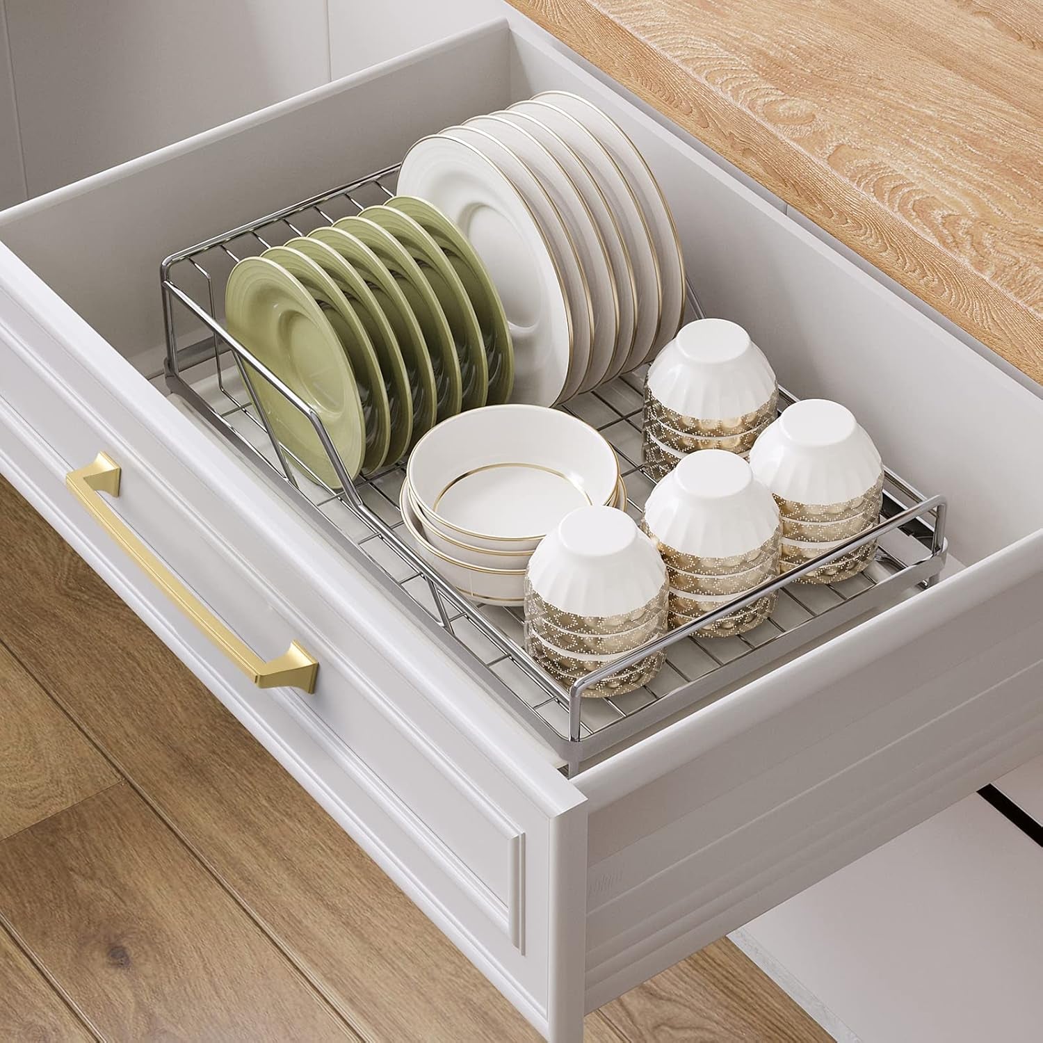 6 Pack Cabinet Handles Gold Cabinet Pulls 7-1/2 Inch Hole Center Drawer Pulls Modern Bar Dresser Handles for Bathroom Kitchen Bedroom, Zinc Alloy
