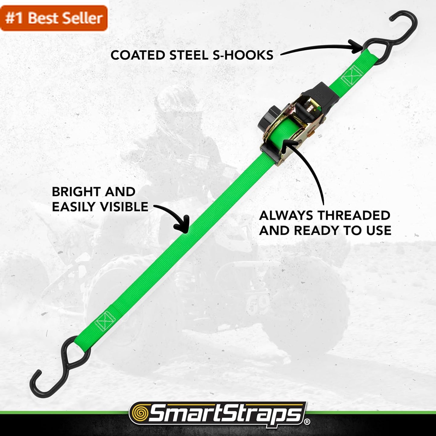 SMARTSTRAPS Retractable Ratchet Tie down Straps (4 PK) 1,500Lb Break Strength, 5