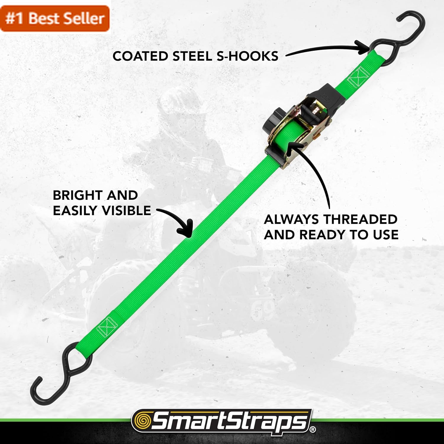 SMARTSTRAPS Retractable Ratchet Tie down Straps (4 PK) 1,500Lb Break Strength, 5