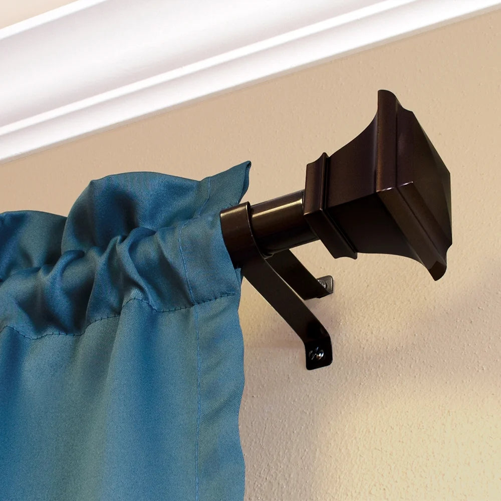 (2 Pack)  1" Bronze Square Single Curtain Rod Set, 30-84", Oil Rubbed Bronze