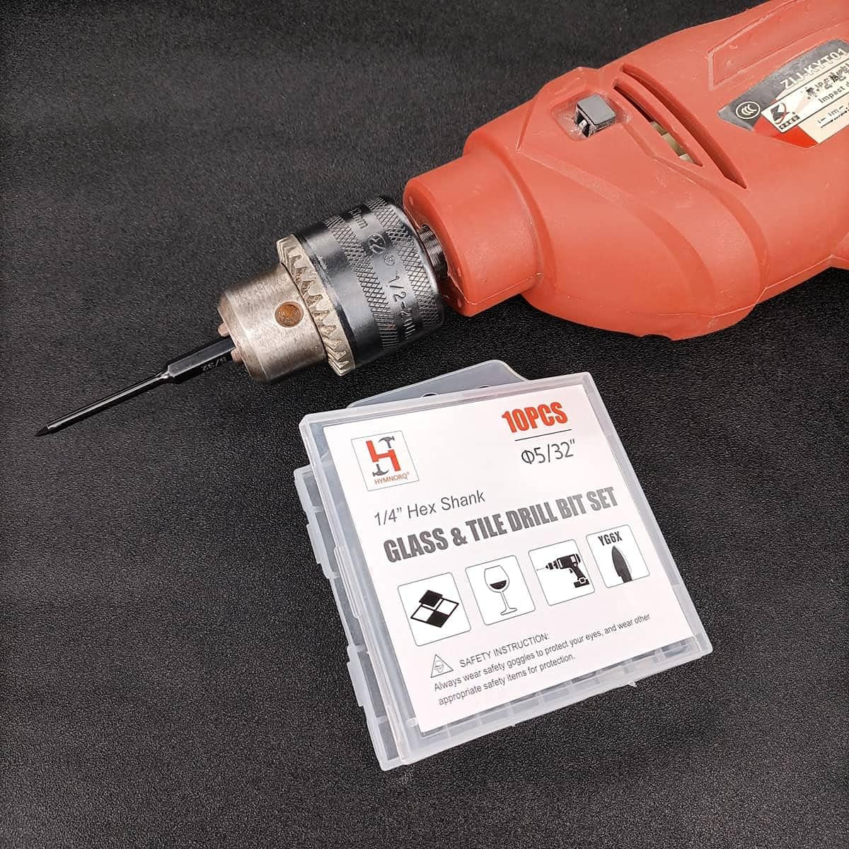 5/32 Inch Glass and Tile Drill Bit 10Pc Set, YG6X Tungsten Carbide Tipped Spear Cutter, 1/4 Hex Shank, Painted Surface, for Drilling Ceramic Mirror Wood Porcelain Brick Wall Bottle