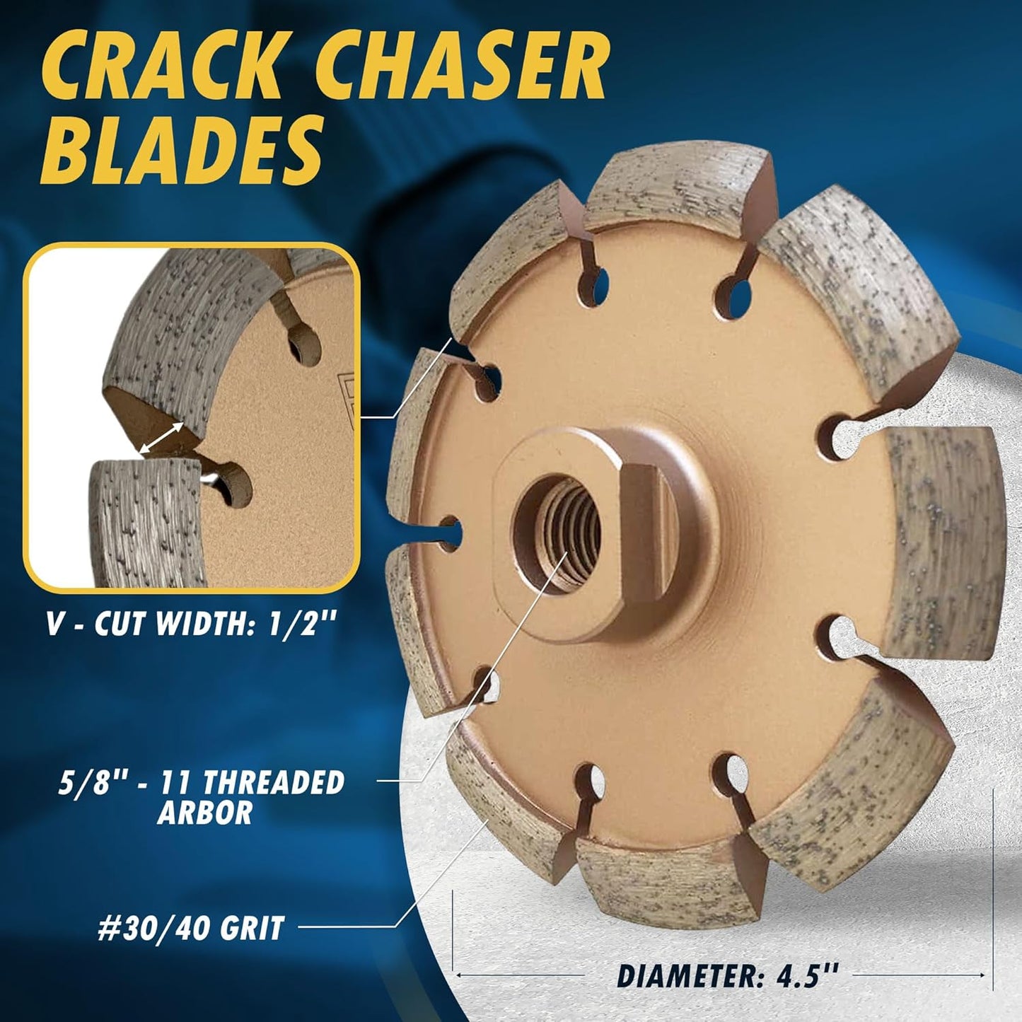 4.5" Crack Chaser Blade for Cured Concrete, Asphalt Repair or Joint Widen, 0.5" Width, 5/8"-11 Arbor