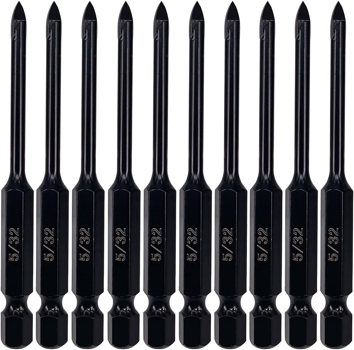 5/32 Inch Glass and Tile Drill Bit 10Pc Set, YG6X Tungsten Carbide Tipped Spear Cutter, 1/4 Hex Shank, Painted Surface, for Drilling Ceramic Mirror Wood Porcelain Brick Wall Bottle